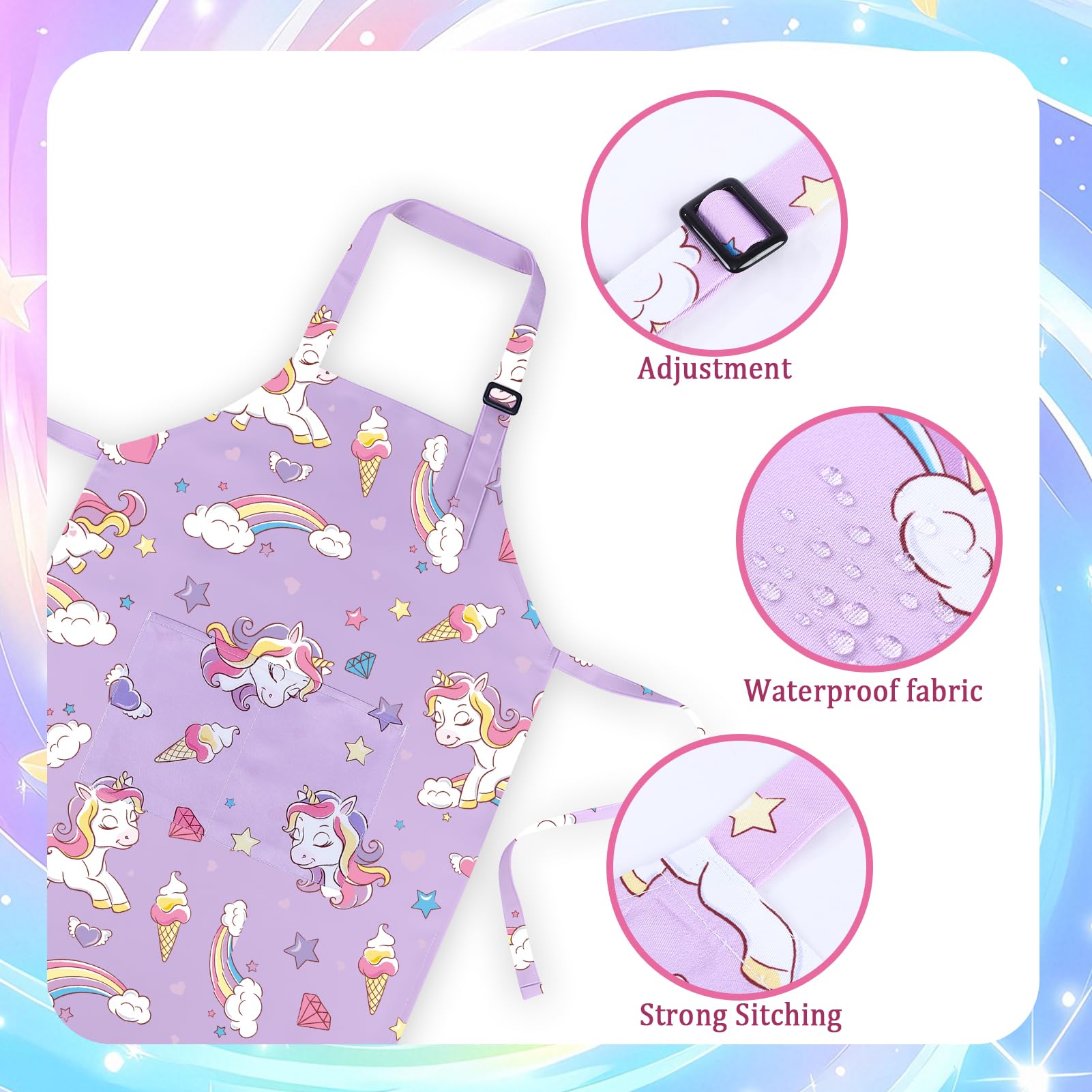 saerryor Unicorn Apron and Chef Hat for Kids Adjustable Children's Apron with 2 Pockets for Kitchen Cooking Baking Painting Gardening,Cute Unicorn Gift for Boys Girls,S - Image 3