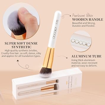 docolor Foundation Brush & 270 Concealer Brush Set, 2PCS Professional Makeup Brushes Angled Kabuki Brush for Flawless Liquid, Cream, Sculpting, Mineral Blending and Buffing