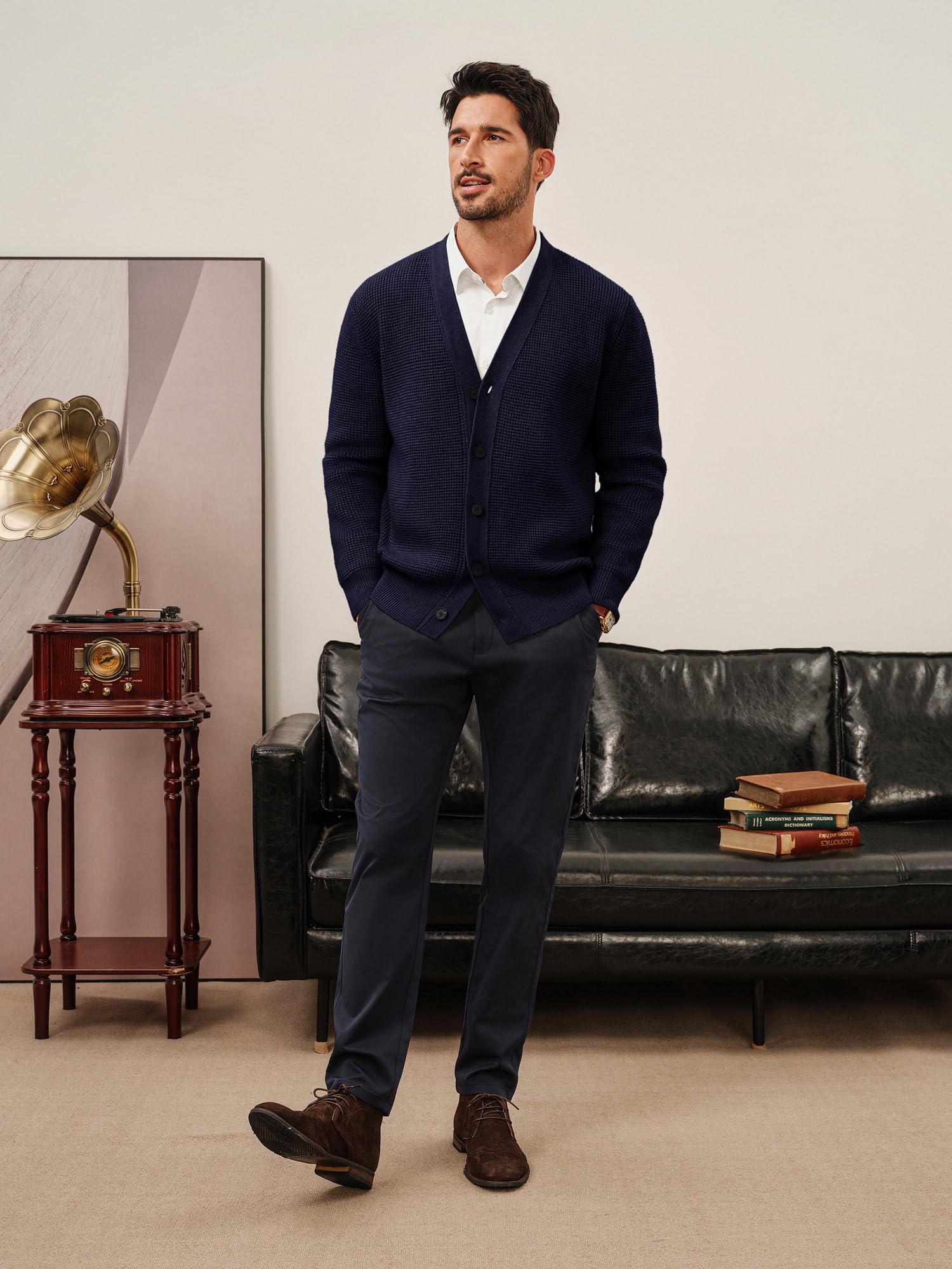 PJ PAUL JONES Herren Strickjacke Waffel Cardigan Langarm V-Ausschnitt Button Down Strickpullover