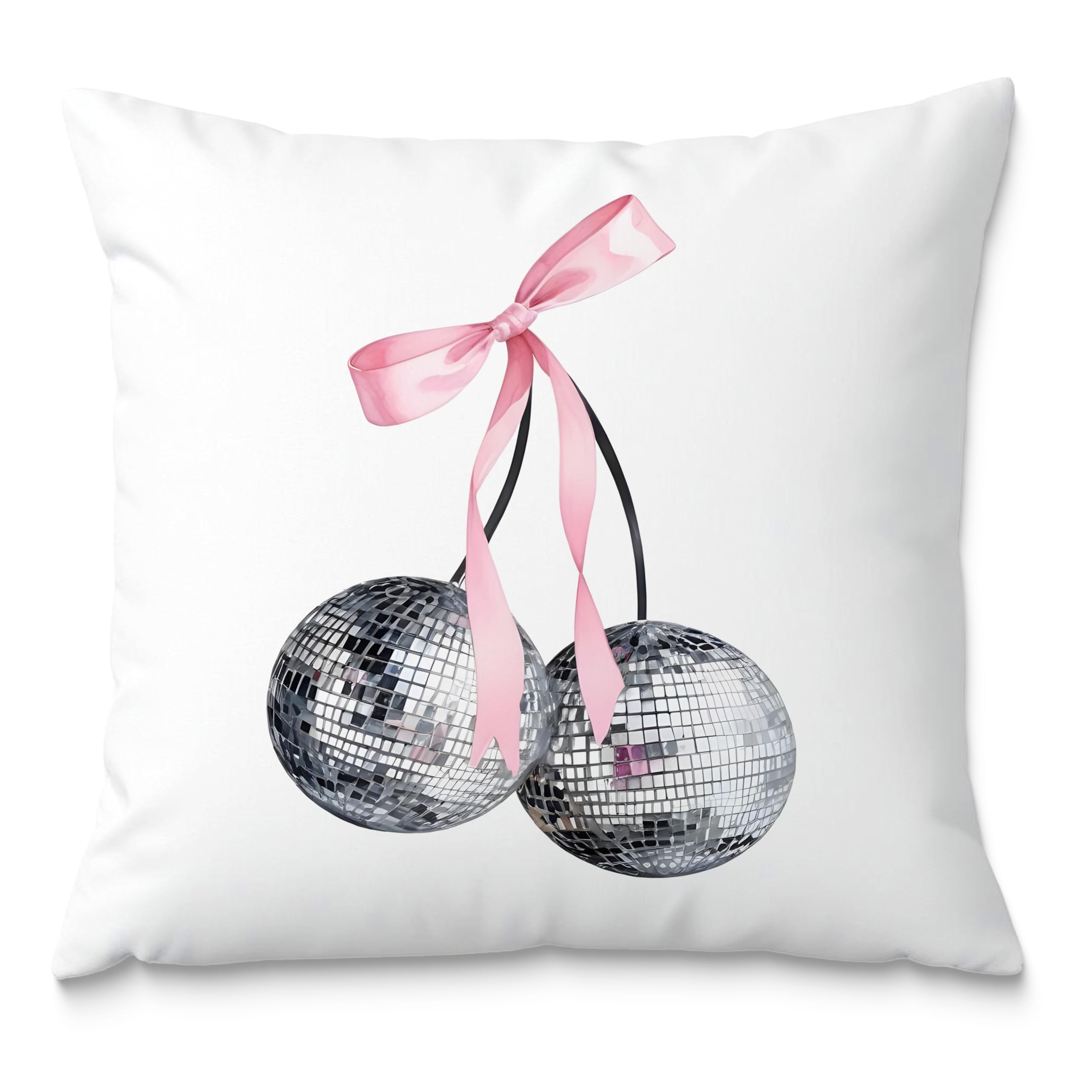 Fuasei Pink Cherry Pillow Covers 18x18, Coquette Room Decor, Cherry Disco Ball Throw Pillow Covers, Disco Ball Pillow Covers, Cherry Pillow Covers,