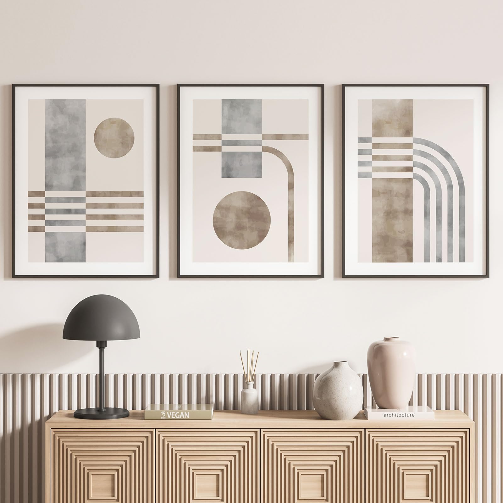 Lumalea - Zestaw 3 plakatów/plakatów, tryptyk, geometryczne, czarne obramowanie, 3 plakaty, 70 x 100 cm