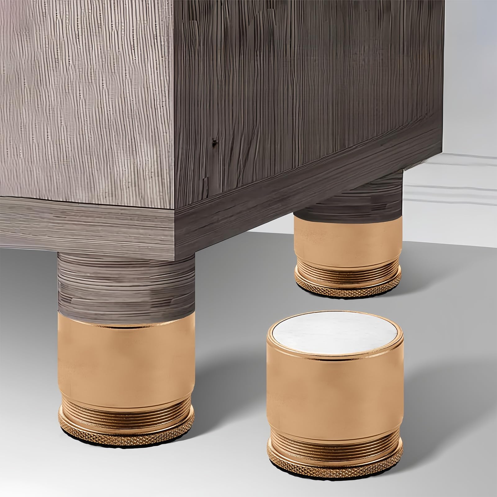 KMERCE Set of 4 Adjustable Metal Furniture Riser Bed Feet for Chair Table, Sofa, Cupboard, Bathroom Cabinet, Gold - Image 3