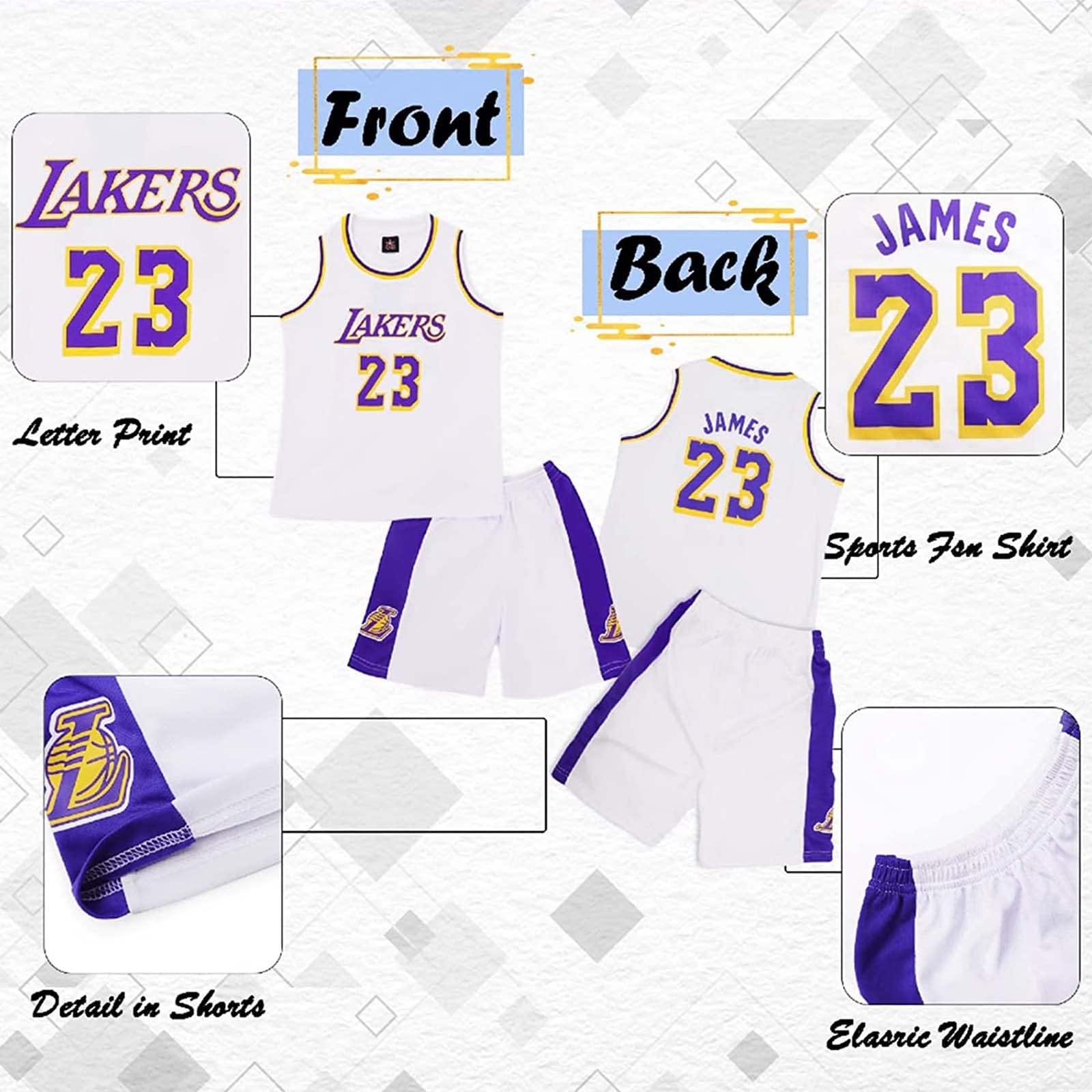 Basketball Jersey Kit Bambini #23 Fans Jersey Maglietta Felpa Ragazzo Senza Maniche Ragazzi Gilet da Basket Top e Pantaloncini Sportivi Set Tuta