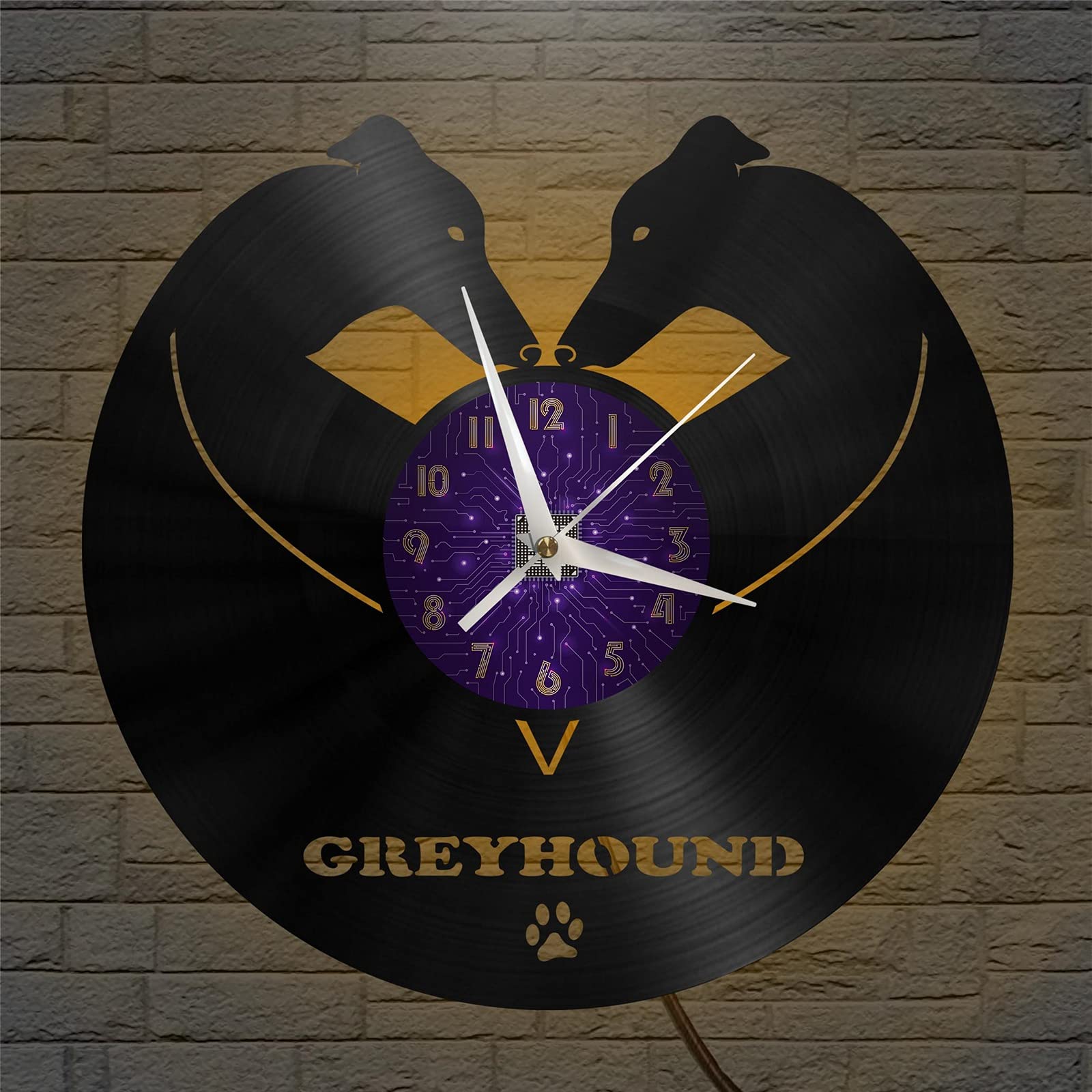 VCS Greyhound dogs theme Vinyl Record vintage Wall Clock for Kitchen(P,with LED)