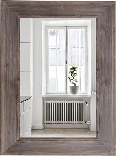 WallBeyond Espejo de pared con marco de madera de granja de 24 x 36 pulgadas, espejo de baño de madera natural, espejo de pared rectangular de