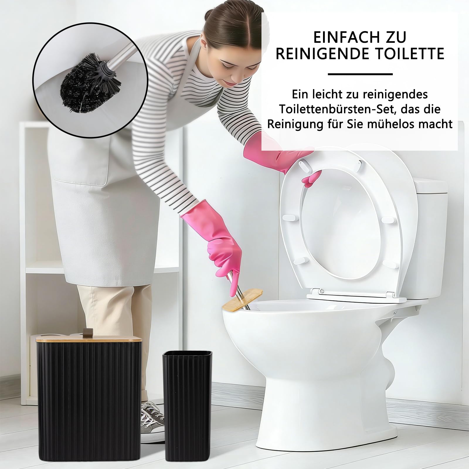 Capslpad Badezimmer Set 9 Teiliges Modern Badgarnitur Badezimmer Zubehör Set: Baumwolltupferglas Mülleimer Lotionsseifenspender Toilettenbürsten und Halter Seifenschale Zahnputzbecher(Schwarz)