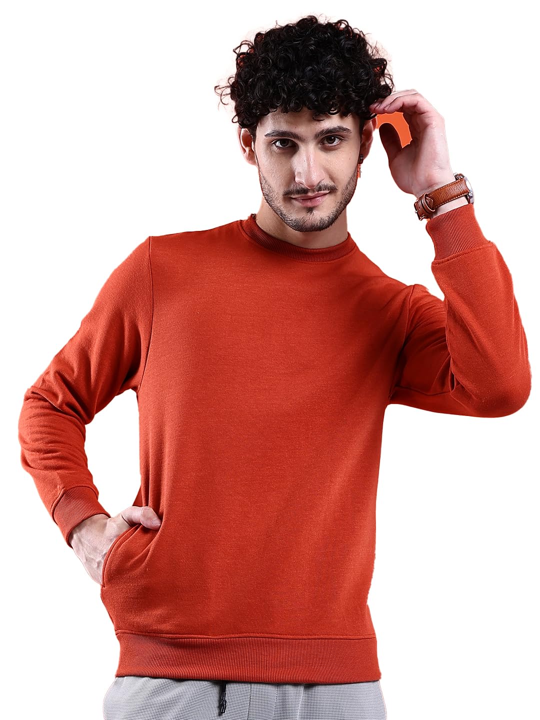 the indian garage co Orange Regular Fit Solid Overhead Crewneck Sweatshirt-picture-33