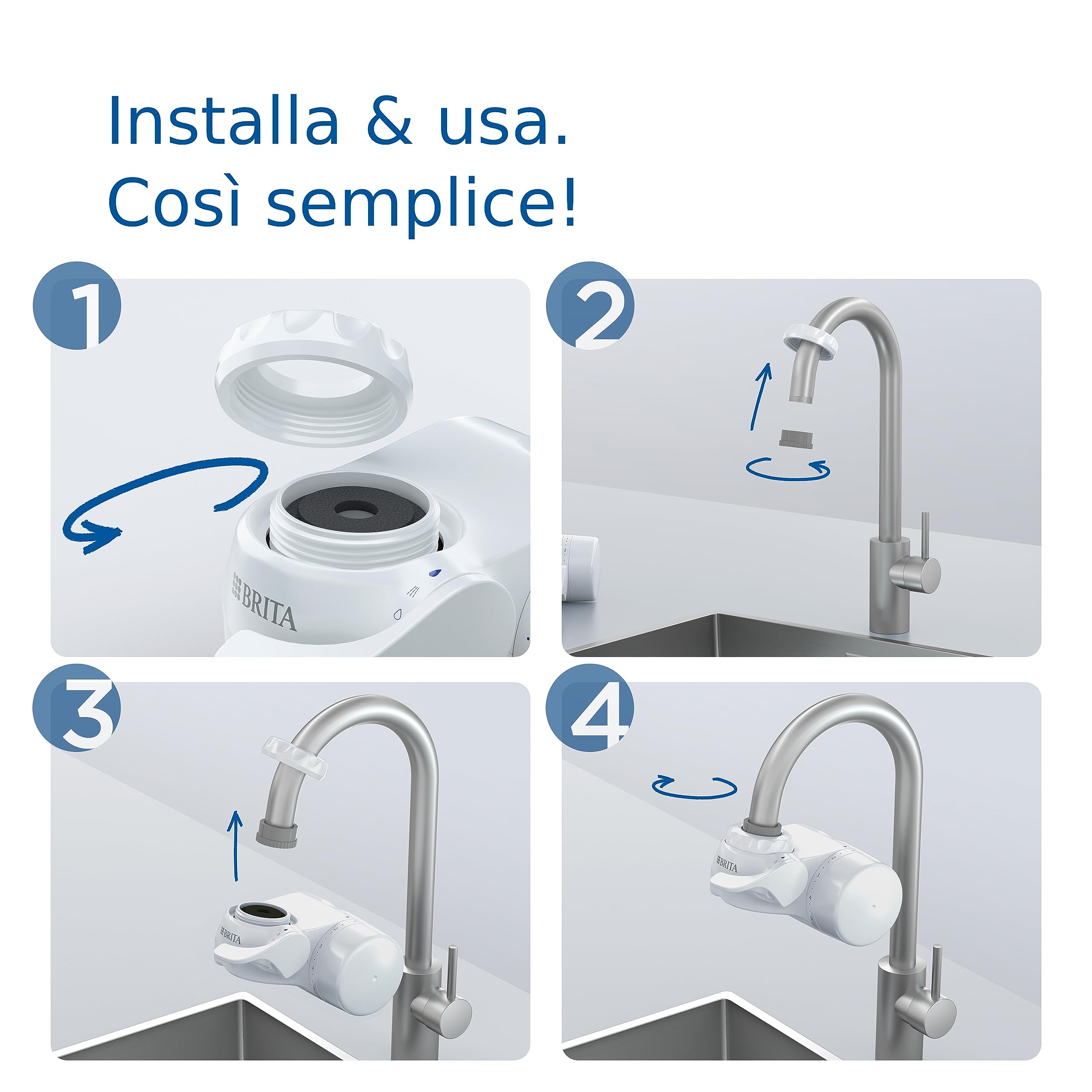 BRITA ON TAP V incl. 1 x filtro acqua rubinetto V (4 mesi) - riduce cloro, PFAS, piccole particelle e metalli - indicatore durata filtro manuale