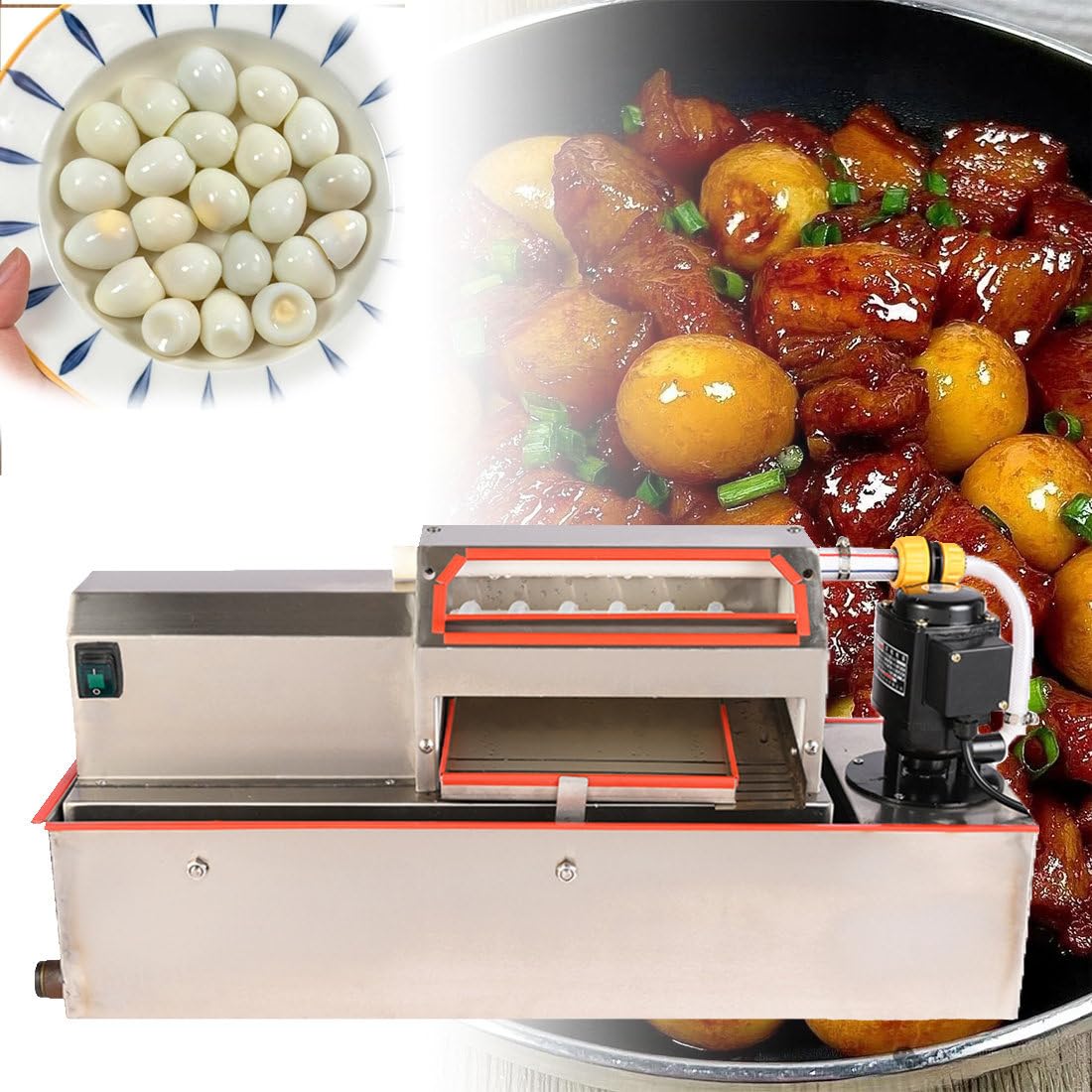 Máquina descascaradora eléctrica de huevos de codorniz, peladora totalmente automática de 35 kg/h, bajo ruido, interruptor impermeable, fácil limpieza para restaurantes y catering