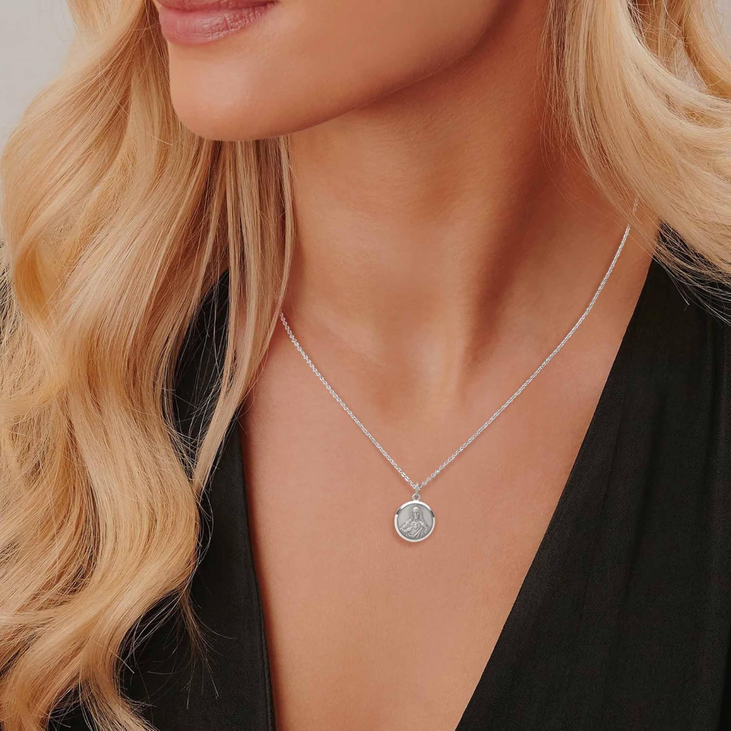 Diamond2Deal 925 Sterling Silver Sacred Heart of Jesus Medal Pendant (L- 31 mm W- 16 mm) - Image 2