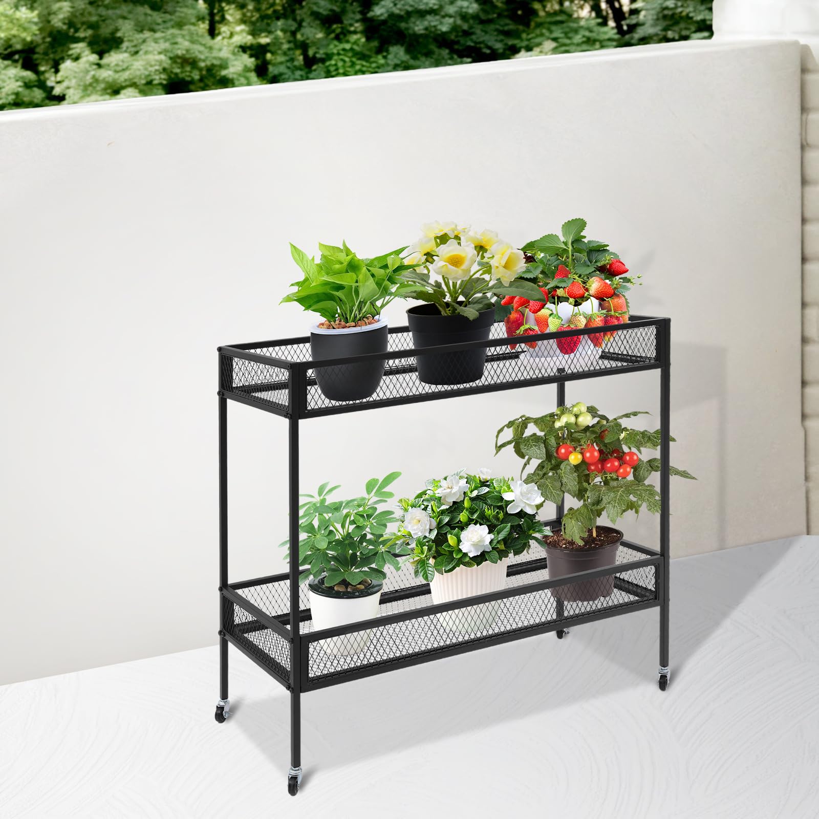 Genérico Carro utilitario de Hierro de 2 Niveles con Ruedas, Negro, 102 x 41 x 102,5 cm
