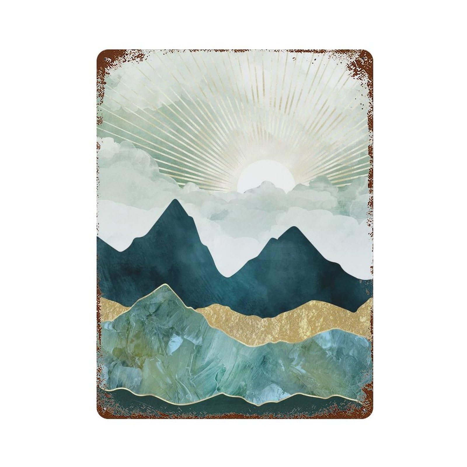 Golden Sunrise Rustic Tin Plaque 15.7"x11.8", for Pub, Kitchen And Man Cave Decor, Vintage Wall Decor