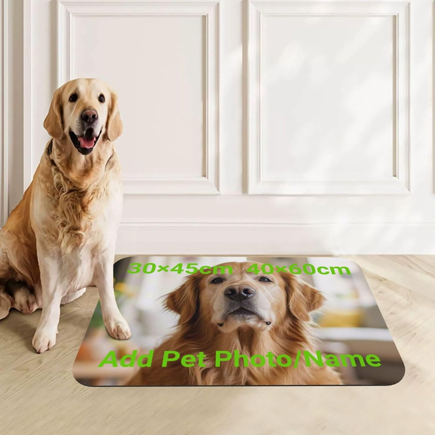 Personalized Dog Cat Food Mat Add Pet Face Photo Name, Custom Absorbent Pet Feeding Mats, Customized Non Slip Pet Bowl Placemat for Food and Water (40x60cm)