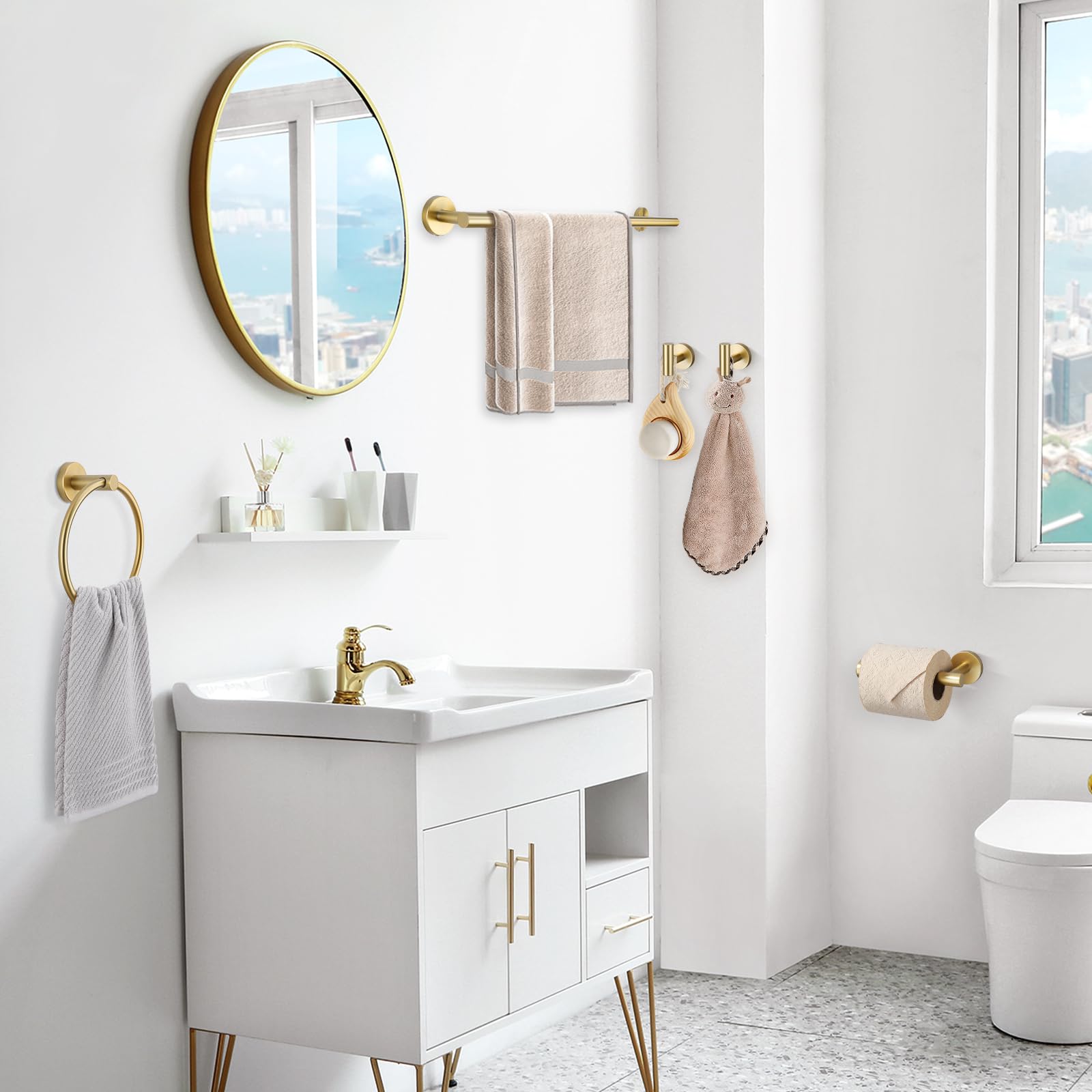 TQKAG 5 Piece Bathroom Accessories Set Brushed Gold Bathroom Hardware Set 23.6 Inch Bath Towel Bar Set SUS304 Stainless Steel Towel Rack Set — Amazon image 8