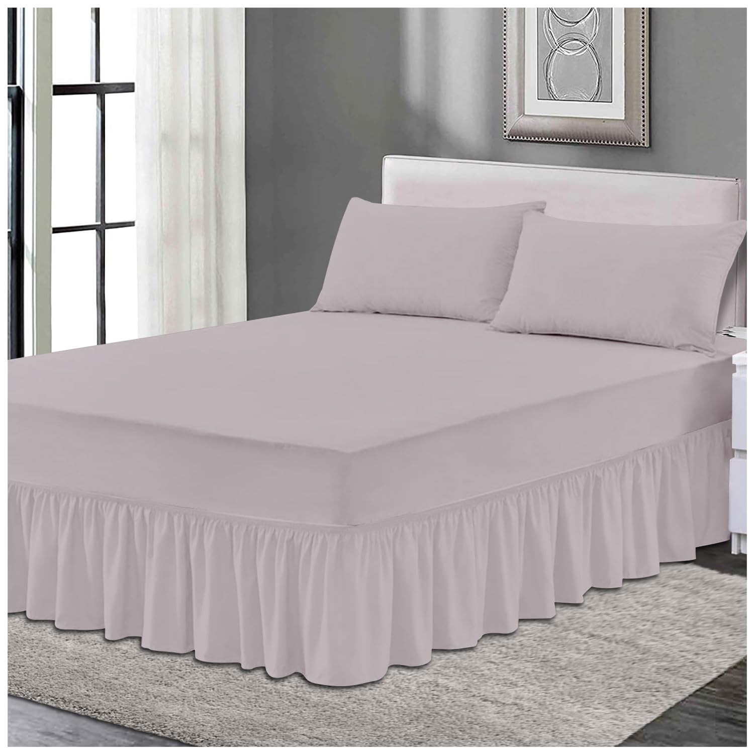 Gc Gaveno Cavailia Grey Plain Elastic Bed Valance Sheet, Ruffles Bed Skirt Sheets, Ultra Soft Bedskirts Valance Bedsheets,