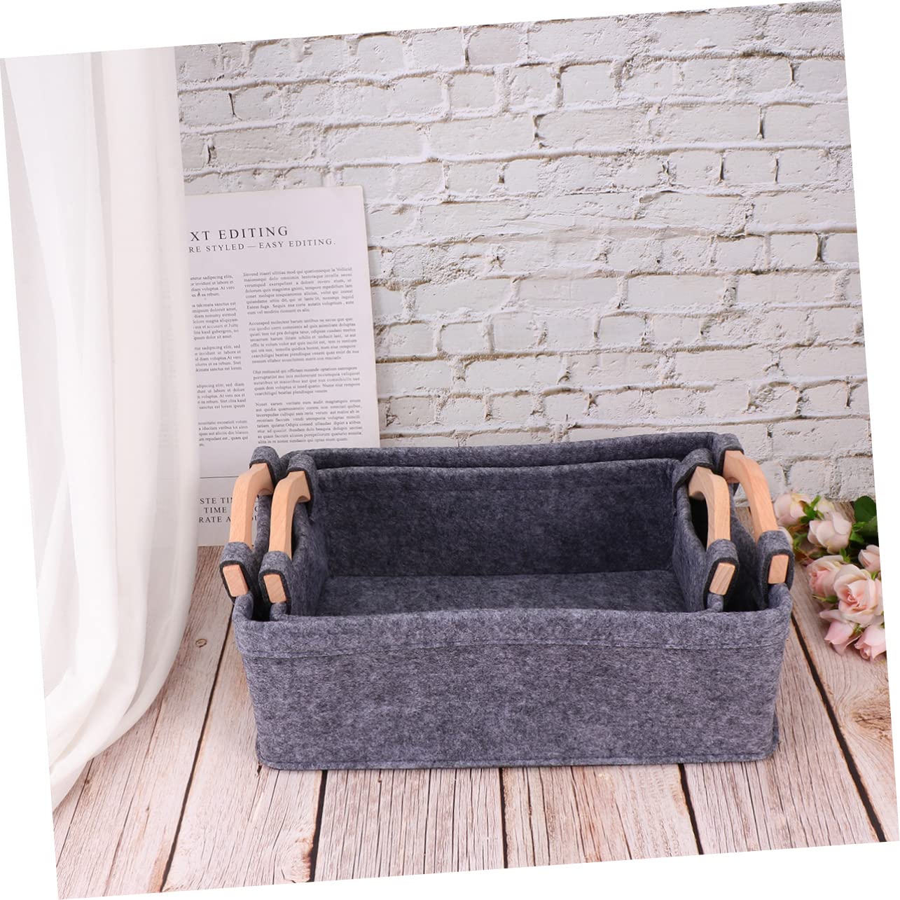 Unomor 2pcs Felt Storage Basket for Home Organization Grey for Books Toys and Sundries Stylish Desktop Organizer for Living Room Office and More