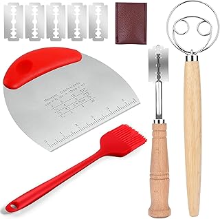 Ensemble D'outils de Cuisson Du Pain Au Levain, Comprend Fouet à Farine, Grattoir à Pâte, Couteau à Pain avec Lame et Couvercle, Brosse à Pain, pour la Pâtisserie Domestique