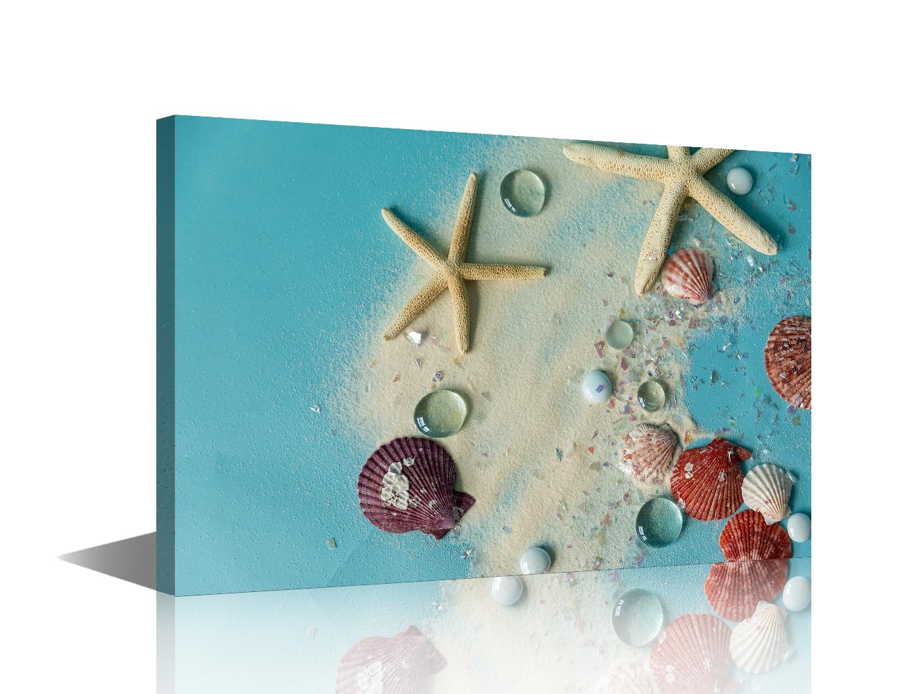 House Decorations Starfish Seashell Wall Pictures for Living Room Coastal Sea Sand Canvas Wall Art Ocean Theme Modern Wall Painting 1 Panel Prints Wall Art on Canvas Framed Ready to Hang, 18x12in — image 1
