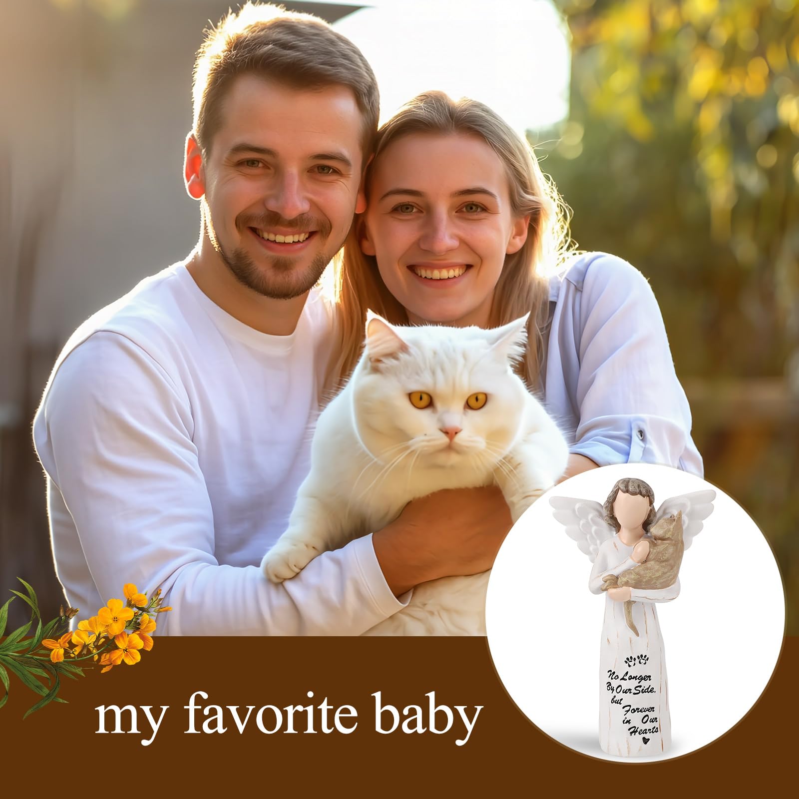 Cat Memorial Gifts, Angel Figurine Statue for Cat Lovers in Memory of Their Beloved Cat (Light Brown Angel Cat)
