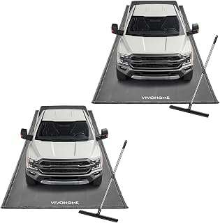 VIVOHOME Containment Mat (8'6" x 20') with Stay Put Corner, PVC Garage Floor Mats, Heavy Duty Garage Parking Mat with a Squeegee, Gray 2 Pack
