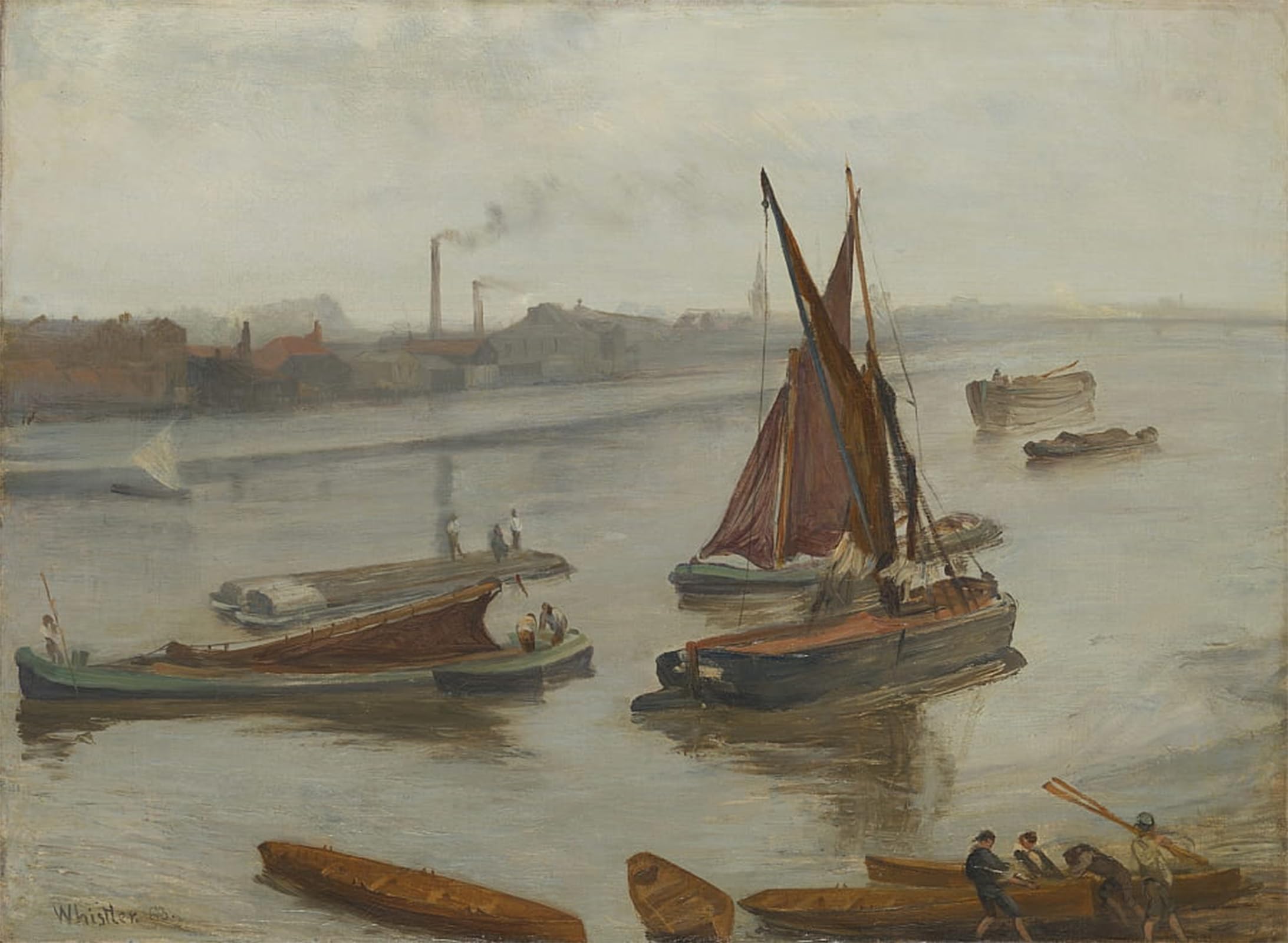 ARTXLXXBN Famous Painting Art Wall Decor Abstract Art Picture Grey and Silver Old Battersea Reach by Jamess Abbott Mcneill Whistler Animal Pictures for Home Decor 60x90cm
