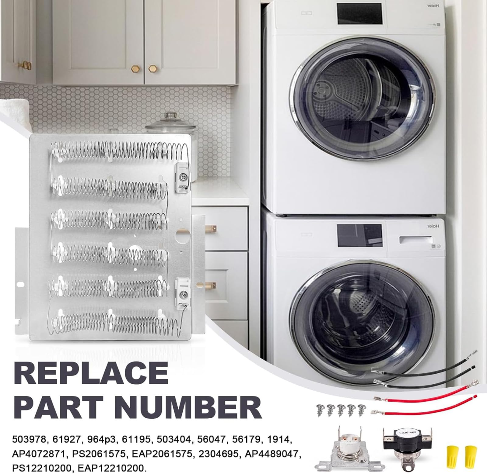 COOLHOOD Juego de componentes de calefacción para secadora mejorados, repuesto de pieza 503978, accesorios de fácil instalación