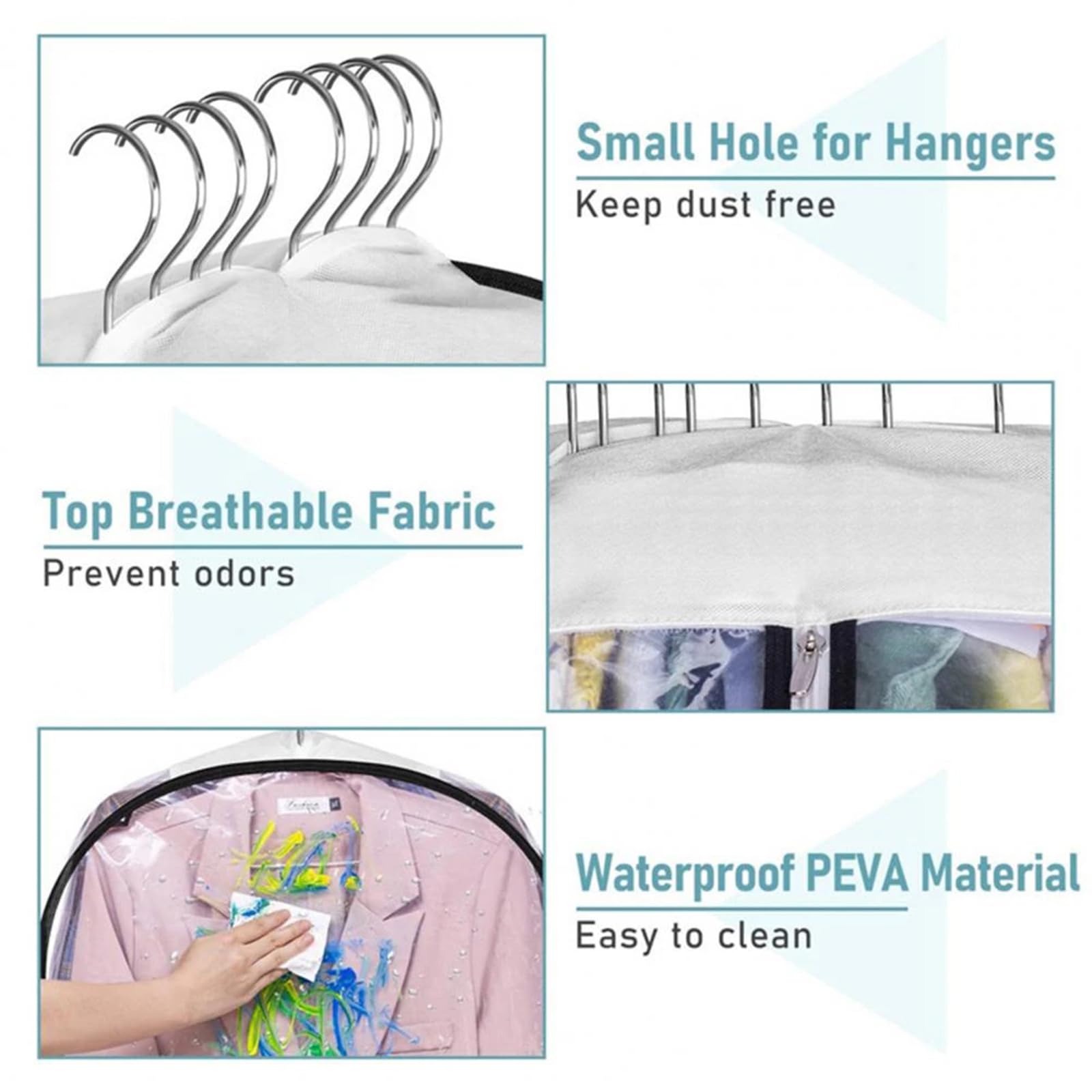 Fundas para Ropa Paquete de 3 Bolsas para Ropa Totalmente Transparentes Bolsas dArmario con Refuerzos y Cremalleras Laterales para Trajes, Abrigos, Vestidos, 102 X 60 X 25,5 cm, Transparente