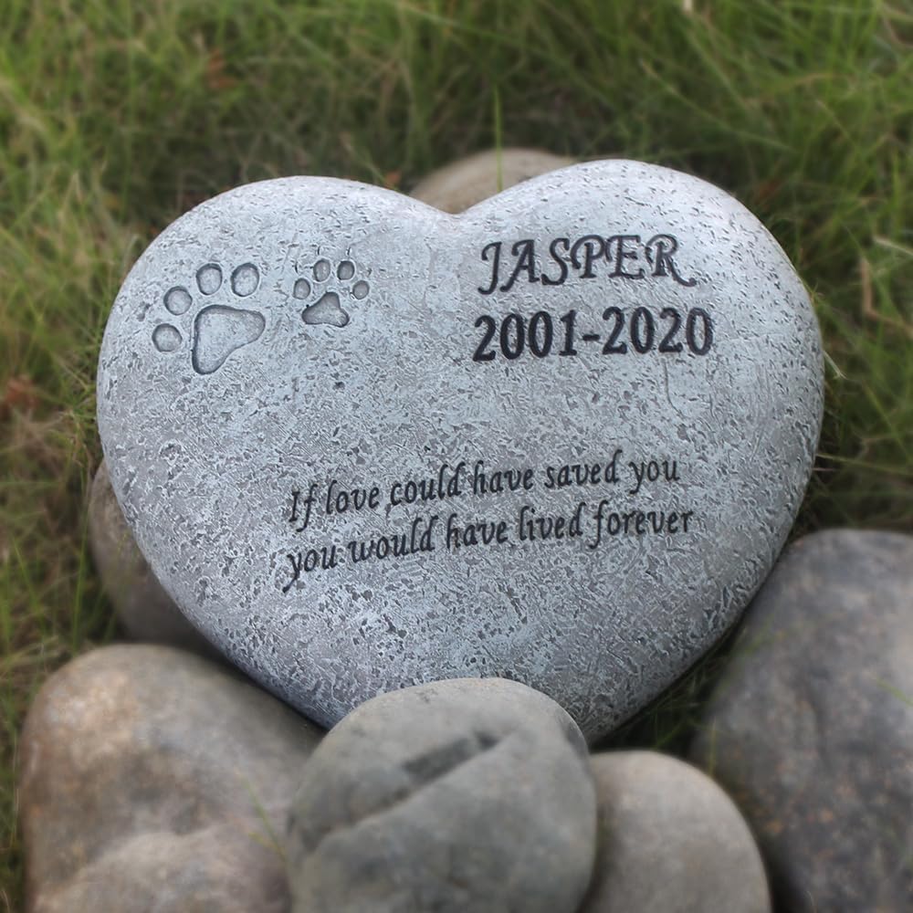 Heart Shaped Dog Memorial Stones, Personalized Pet Memorial Stone Dog Headstones Outdoor Garden Stones Dog Grave Marker, Small Size Pet Memorial Gifts for Dogs Pet Loss Sympathy Gift