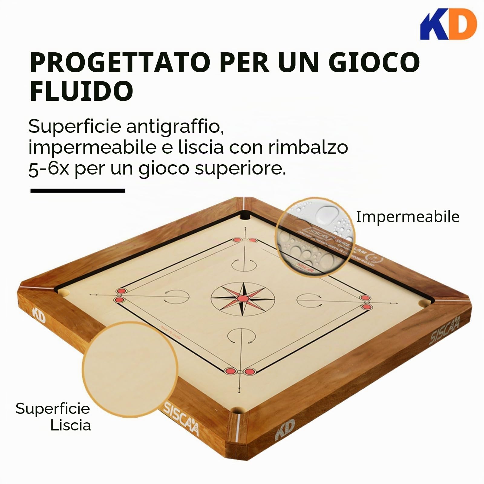 SISCAA Carrom Board Sure SLAM - Gioco da tavolo per interni, approvato dalla Carrom Federation of India & Maharashtra Carrom Association (Champion, 20 mm)