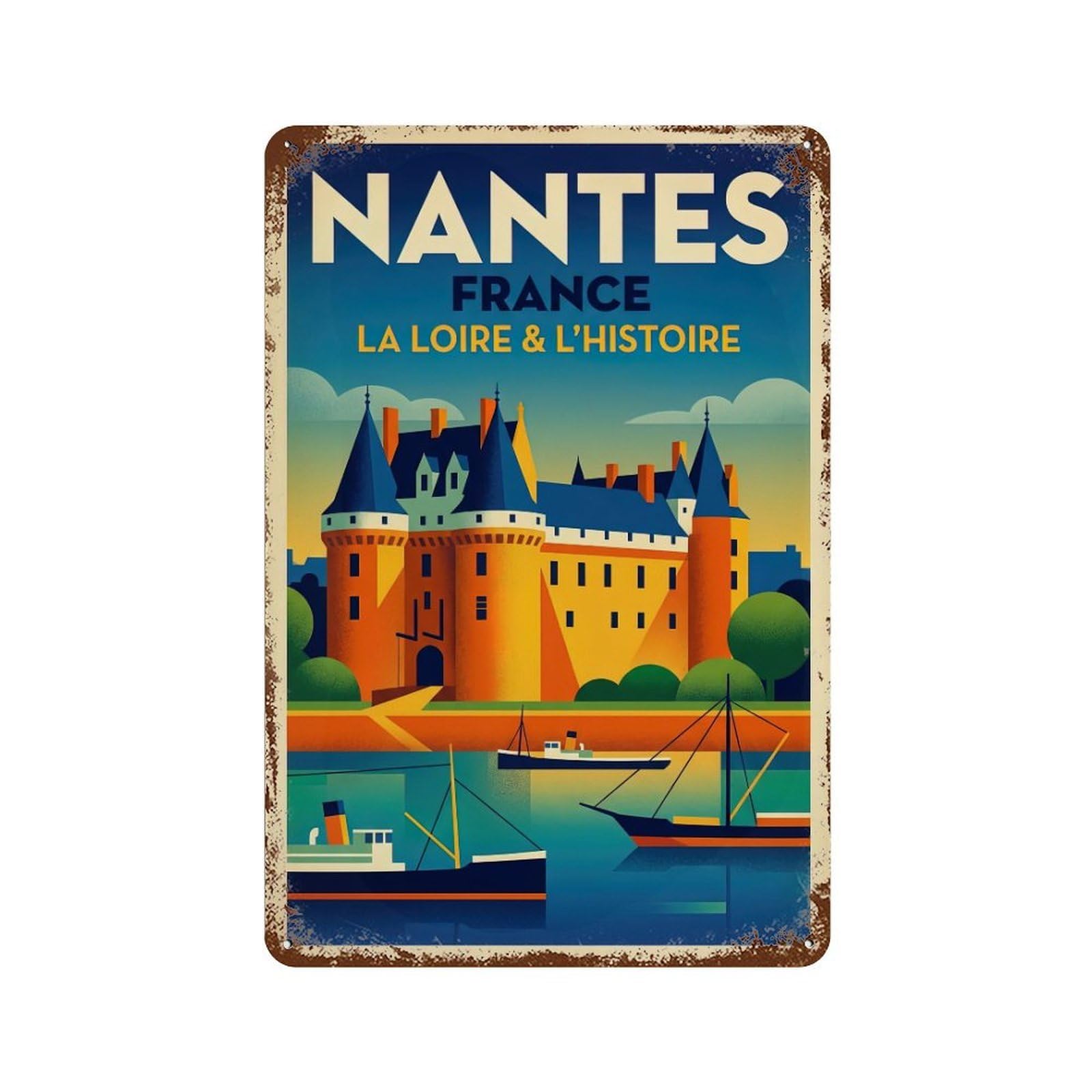 Travel Retro France Nantes Metal Tin Sign