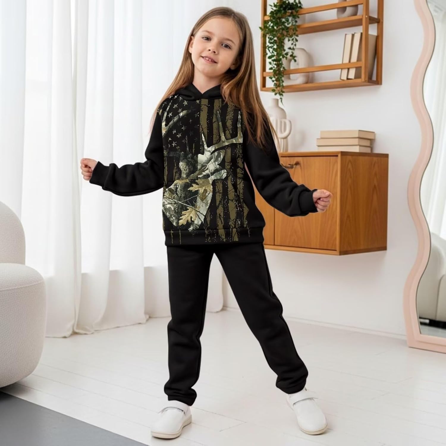 Pensura Girls Boys 2 Pack Sweatsuit Pullover Hoodies and Athletic Cargo Jogger Sweatpants Set
