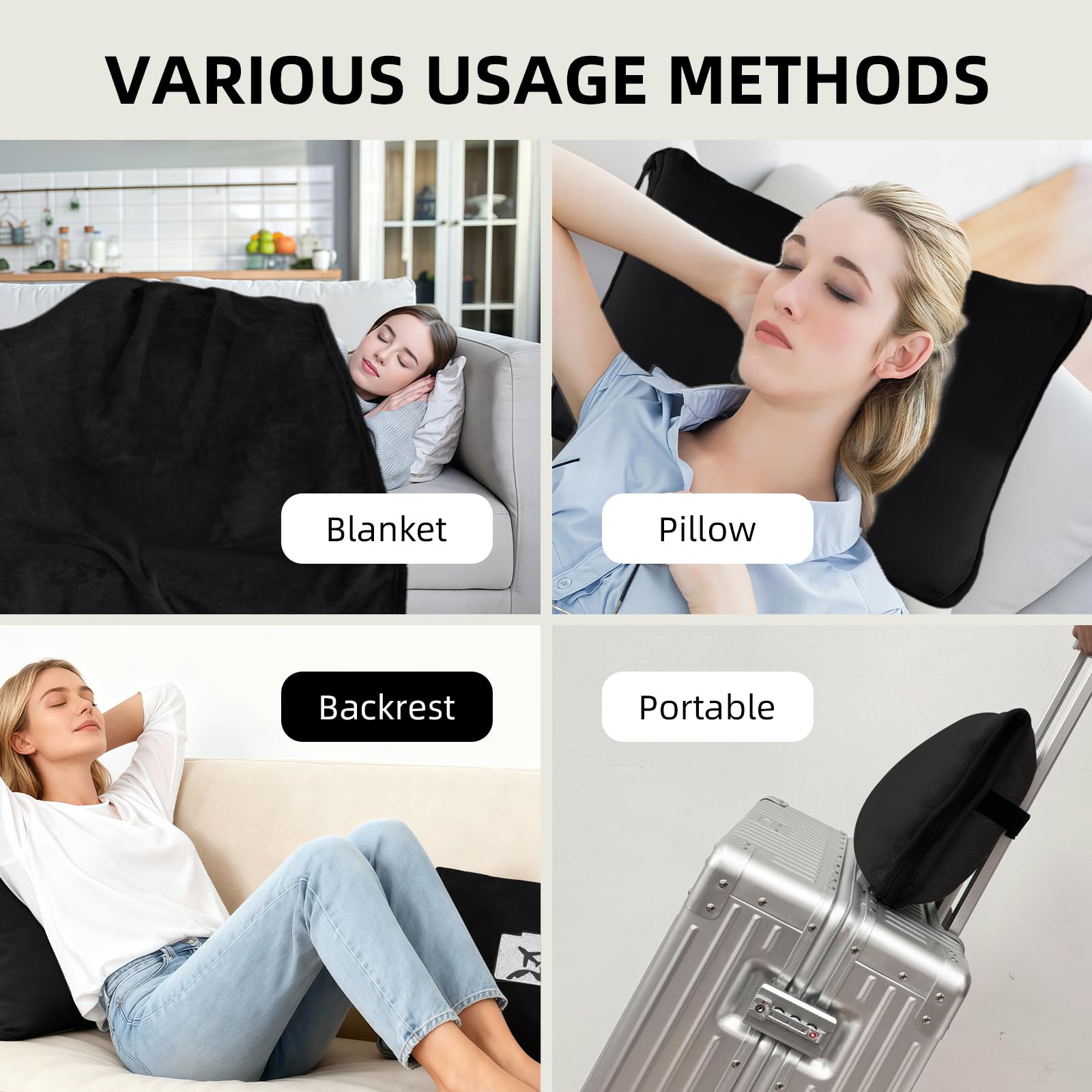 Coperta e cuscino da viaggio 2 in 1, morbida coperta e cuscino da viaggio per aereo e auto, essenziale per il volo lungo, per donne e uomini, coperte portatili da ufficio con custodia per bagagli e