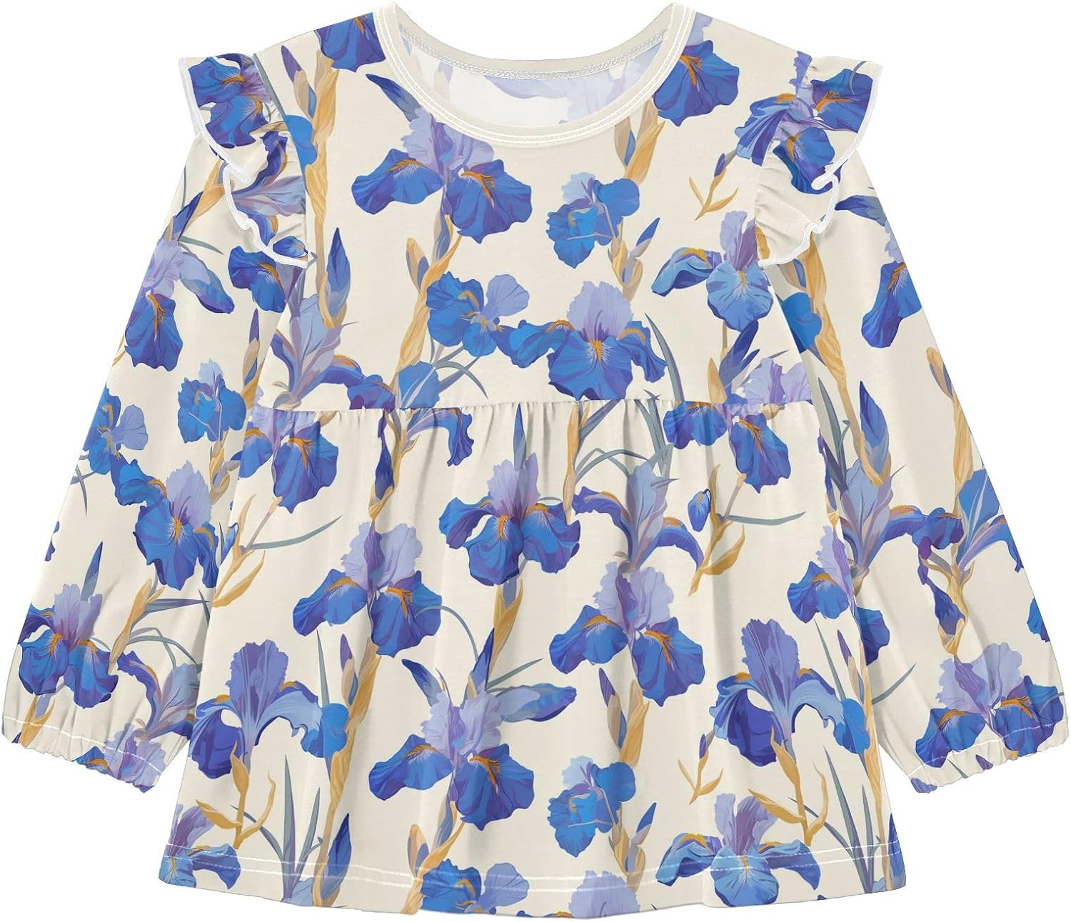 visesunny Toddler Clothes for Girls Iris Floral Plant Long Sleeve Fall Shirts Cotton Top with Ruffle Collar