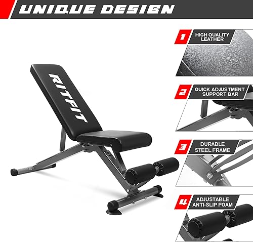 Miniatura 6 de RitFit PC-410 - Jaula de potencia de 1000 libras de capacidad y paquetes con estante de potencia básico opcional, banco de pesas, juego de pesas con