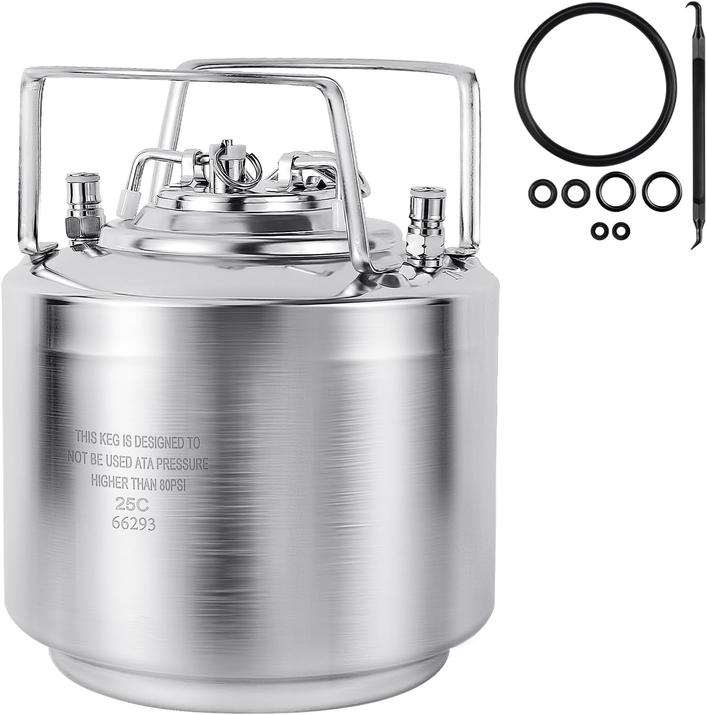 MRbrew New Ball Lock Keg, 1.6 Gallon Stainless Steel Beer Keg with Replacement O-Ring Gasket Set, Double Ball Lock Post Corny Keg For Draft, Homebrew, Craft Beer, Cold Brew Keg for Party(6L)