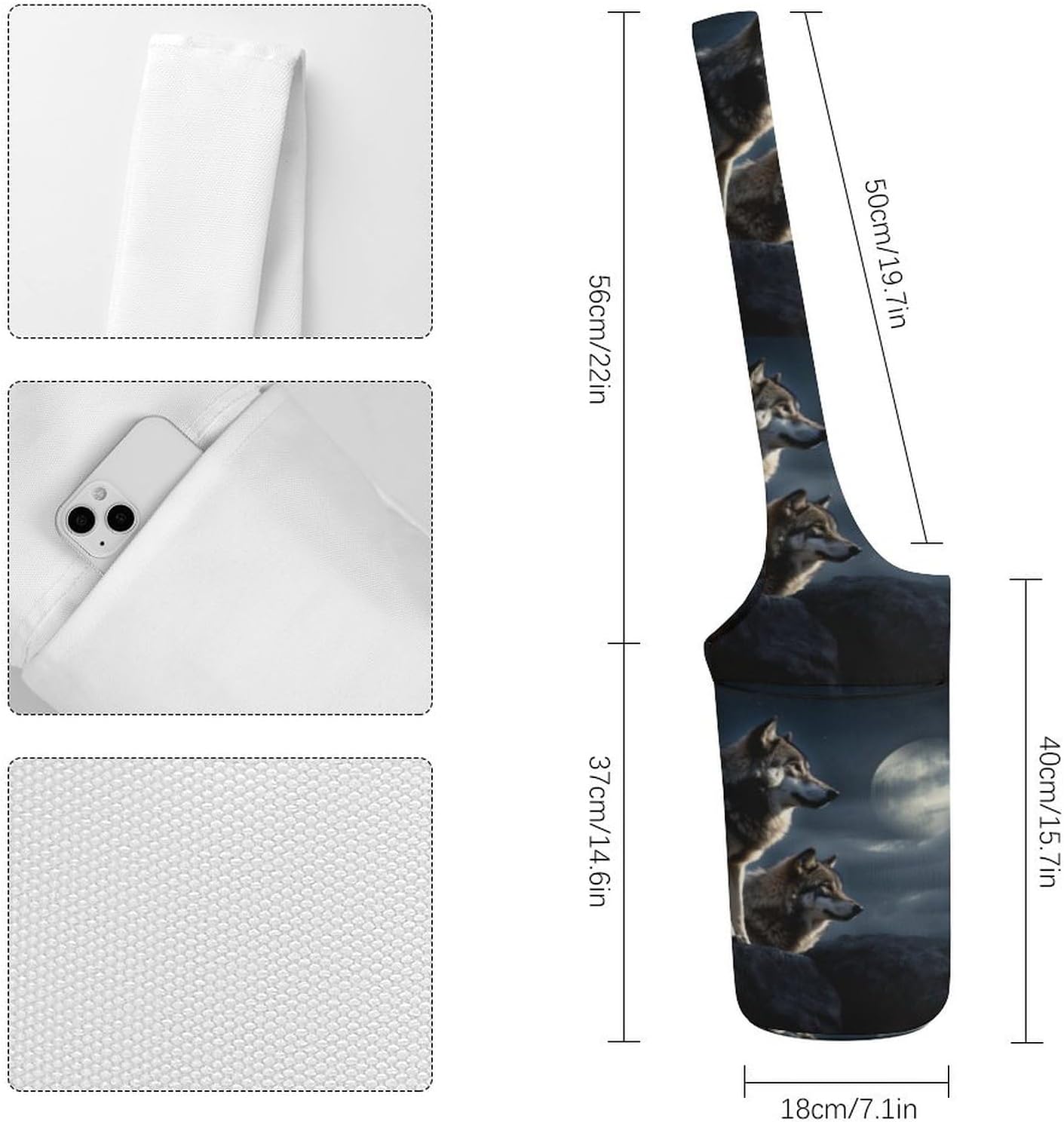 Canvas Yoga Bag,Wolves In The Moonlight Printed Yoga Mat Handbag,Portable Yoga Mat Bag Large Capacity Gym Bag for Men Women Pilates Beach Travel