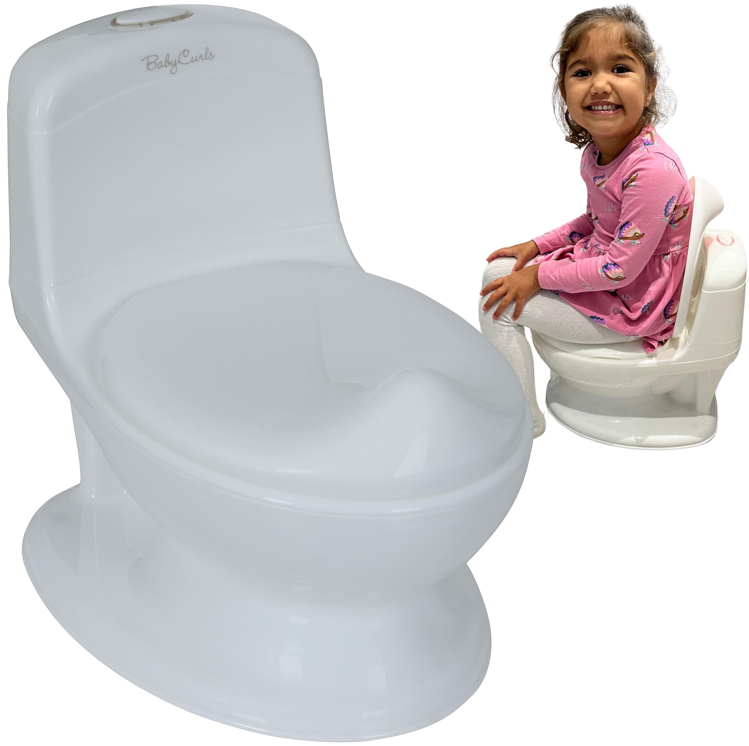 Babycurls Deluxe My First Potty Real Mini Toilet with Lid and Flush Sound Easy Clean WC Educational Loo Training for Kids Toddlers Infants