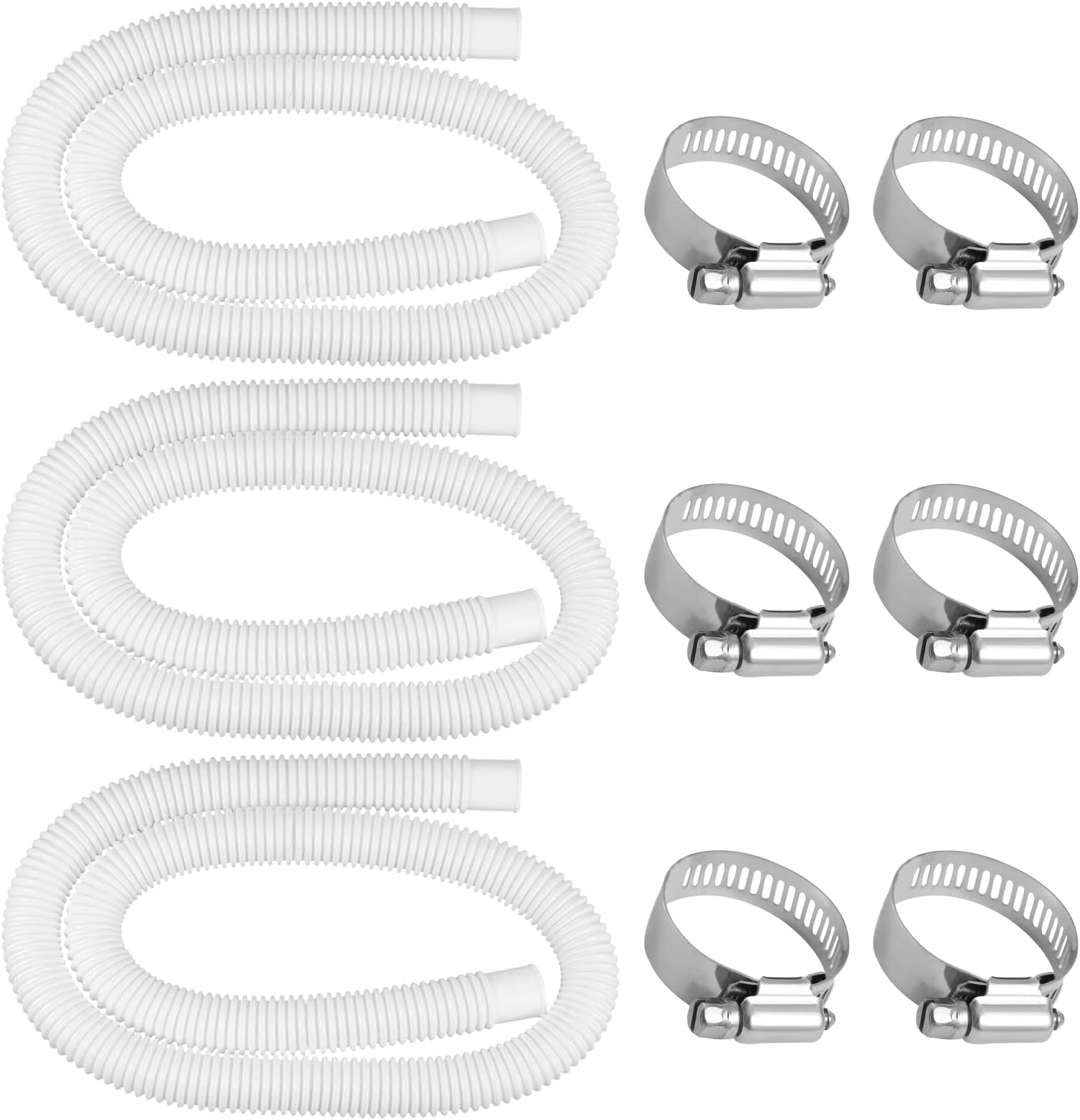1.25" x 59" Pool Hoses for Above Ground Pools - Pool Pump Replacement Hose Compatible with Intex Pump Model #607/#637, 3 Pack with 6 Hose Clamps