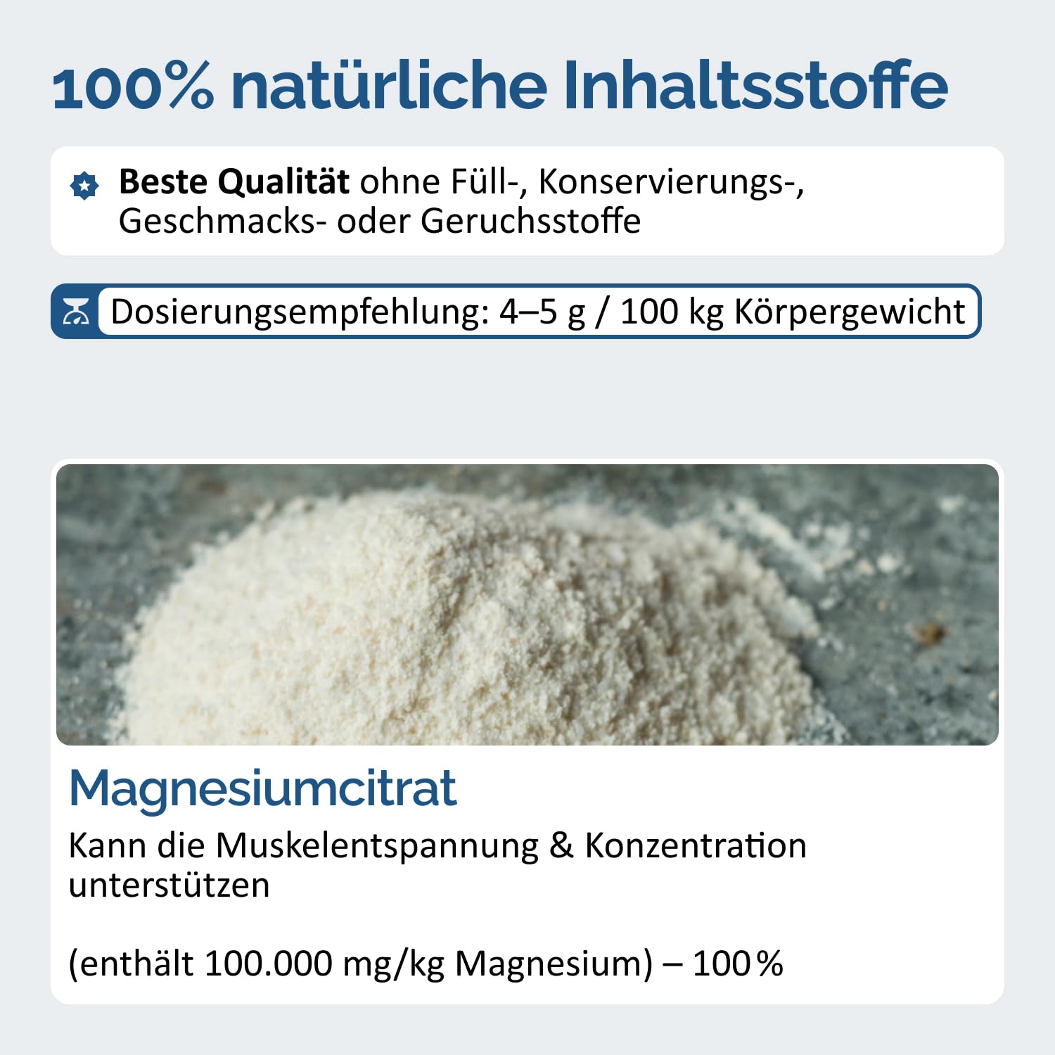 The Horse Vitality Company Magnesiumcitrat für Pferde 1,5kg | Muskeln, Nerven, Stoffwechsel & Konzentration | hochdosiertes Pulver | 100% natürlich, 0% Zusatzstoffe | Made in Germany