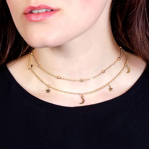 Miniatura 2 de Collar con dije de estrella y luna, gargantilla con cadena escalonada para mujeres