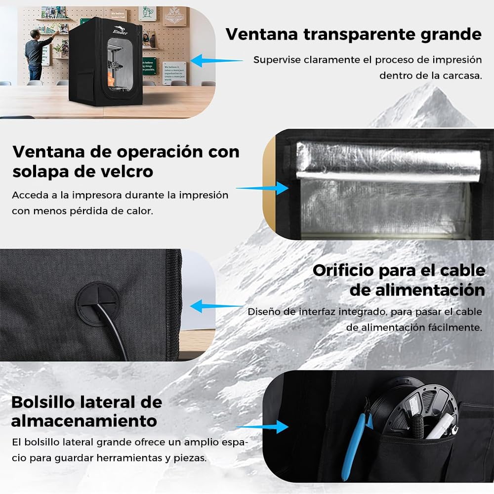 Creality Oficial Recinto Ender 3 Tienda ignífuga y a prueba de polvo Funda protectora para Ender 3/3 Pro / 3 V2 / 3 Neo / 3V2 Neo / 3 V3 SE / K1 / K1C, Dimensión 480x600x720mm