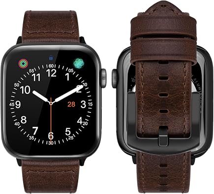 Compatible with Apple Watch Band 42mm 44mm 45mm 49mm Leather Strap Replacement for iWatch Apple Watch Ultra 2/Ultra SE2/SE Series 9 8 7 6 5 4 3 2 1 Men - Brown/Black 42/44/45/49