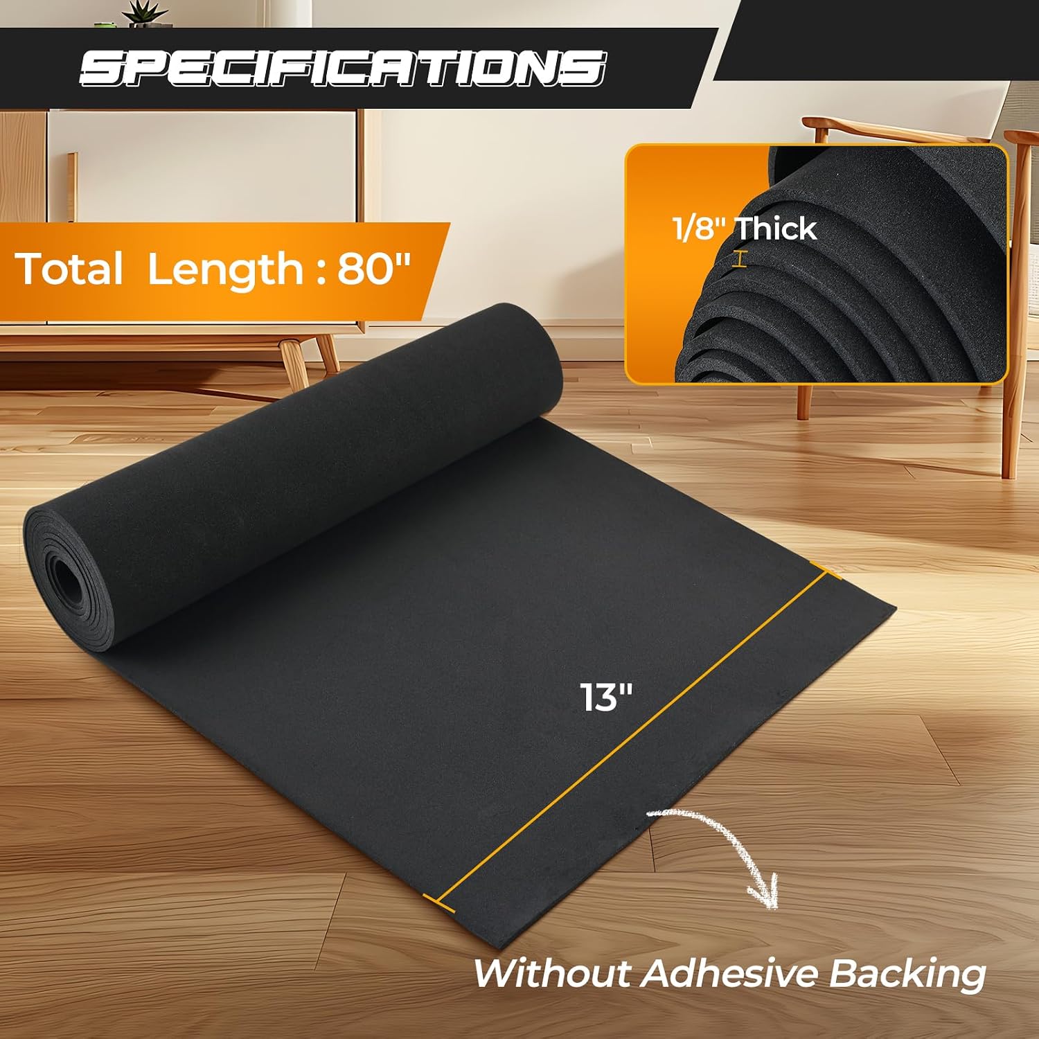 NATGAI Neoprene Closed Cell Foam Roll 1/8" Thick 13" W x 80" L Non Adhesive