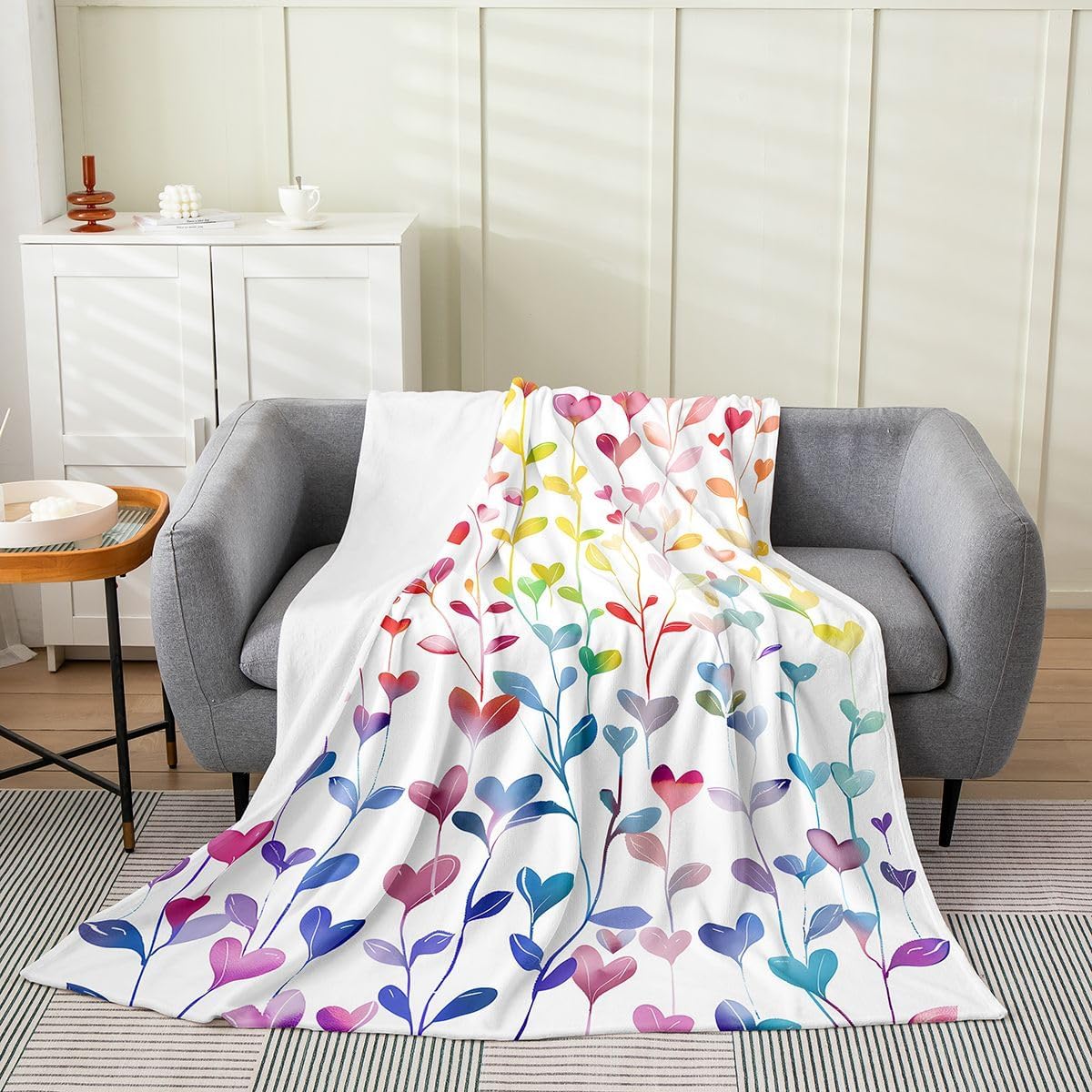 Erosebridal Rainbow Heart Vine Flannel Blanket Baby 30x40 Inch Watercolor Gradient Art Fleece Blanket Boys Girls Ombre Floral Fuzzy Plush Throw Equality Pastel Pride Decor