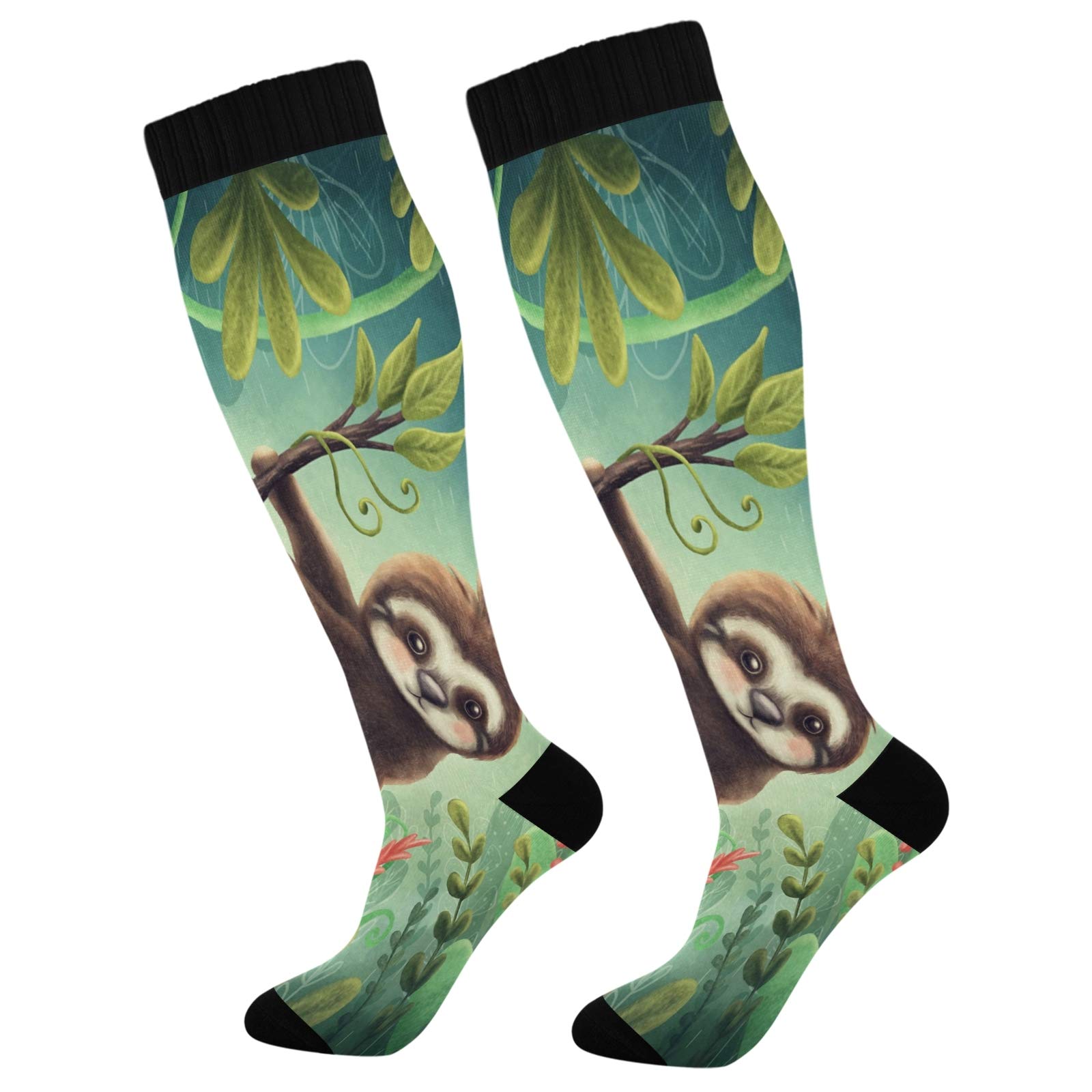 PUXUQU Cute Animal Sloth Leaves Men' Women' Over Knee Thigh High Long Socks 1 Pack