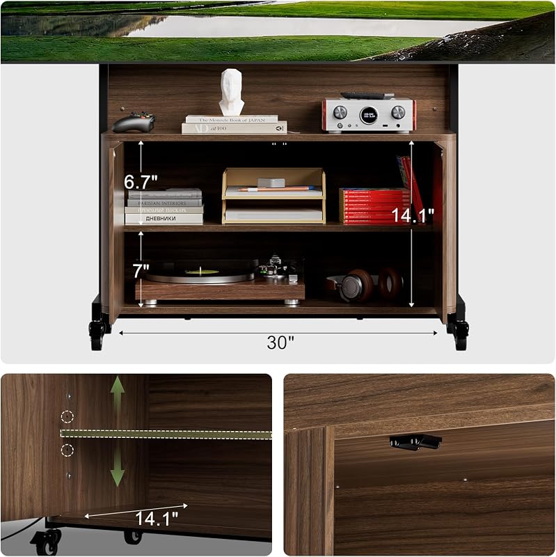 Planimetry Rolling TV Stand with Mount for 32-75 Inch, Walnut image 6