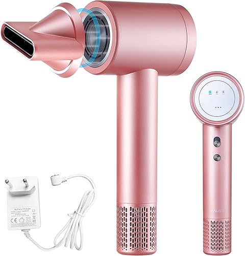 Secador de pelo iónico inalámbrico con pantalla digital, secador de pelo de carga de 4 modos con boquilla magnética, secador de pelo de viaje para