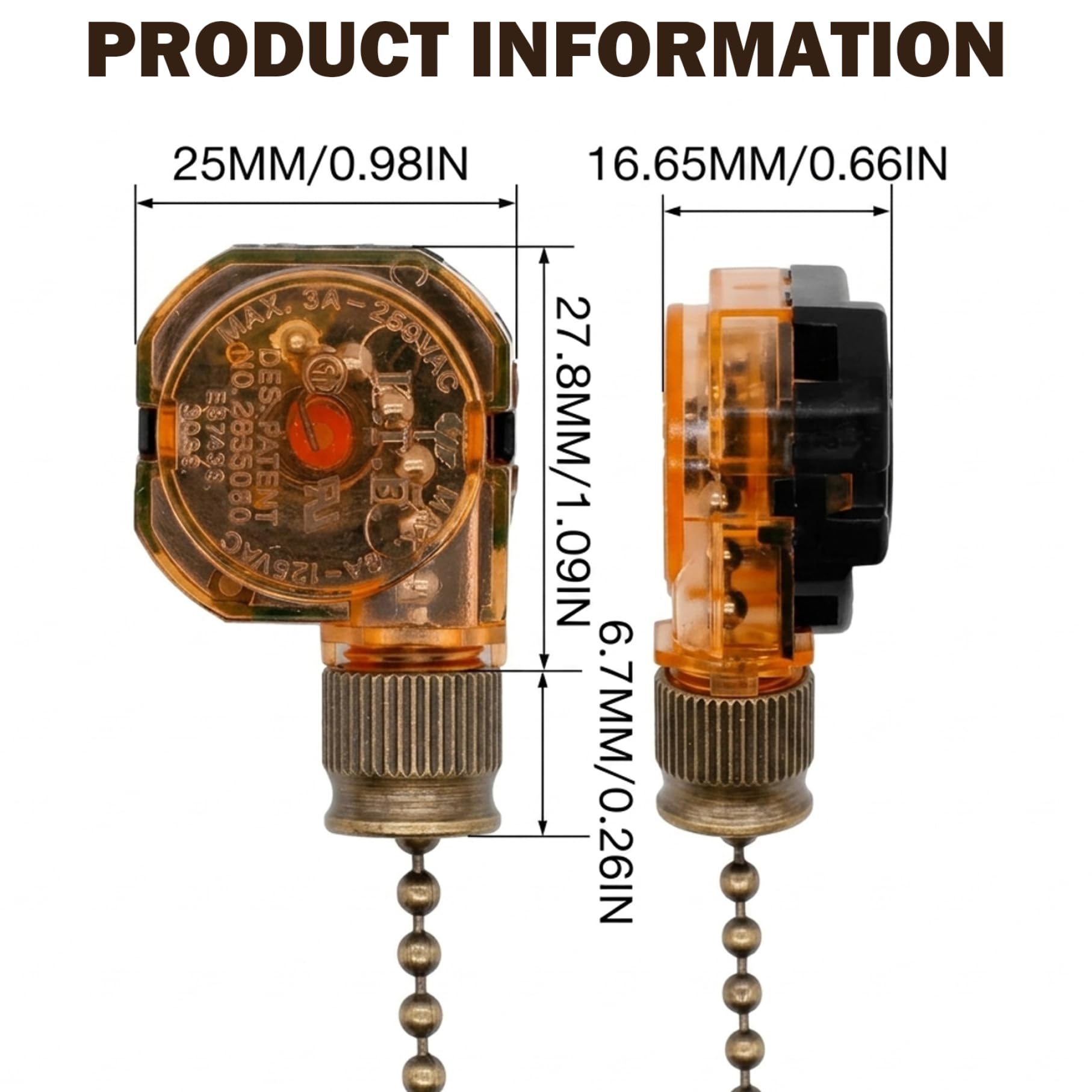 Catene di azionamento per ventilatori a soffitto e luci, interruttore a 3 velocità per ventilatore soffitto, catenella di azionamento in bronzo da 8 cm - catenella di ricambio per ventilatori e