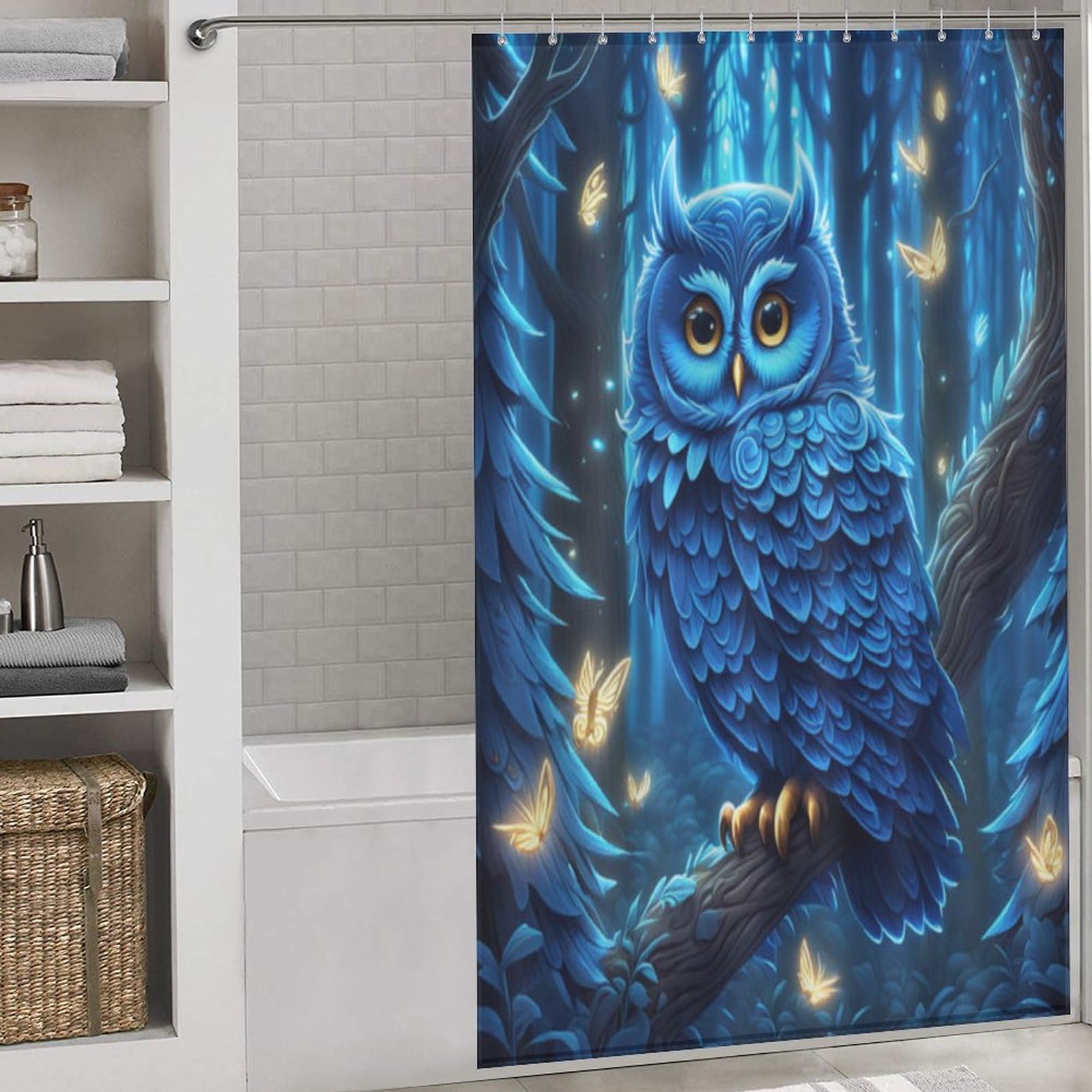Rideau de douche hibou imperméable en tissu lavable anti-moisissure pour baignoire
