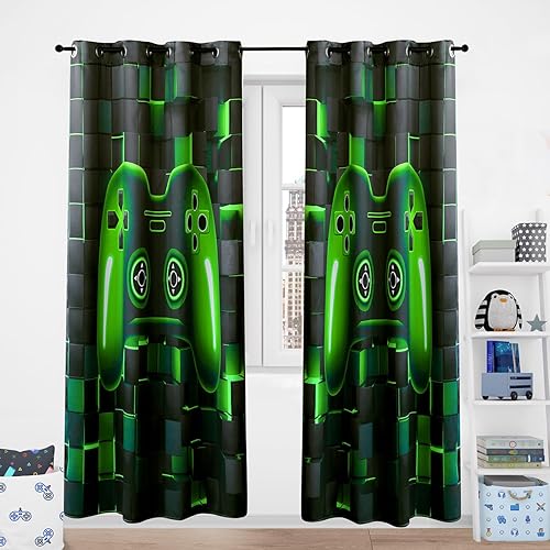 Miniatura 9 de PERFEMET Cortinas opacas para dormitorio de niños, 2 paneles de consola de videojuegos negro y rojo, cortinas opacas para niños, cortinas opacas